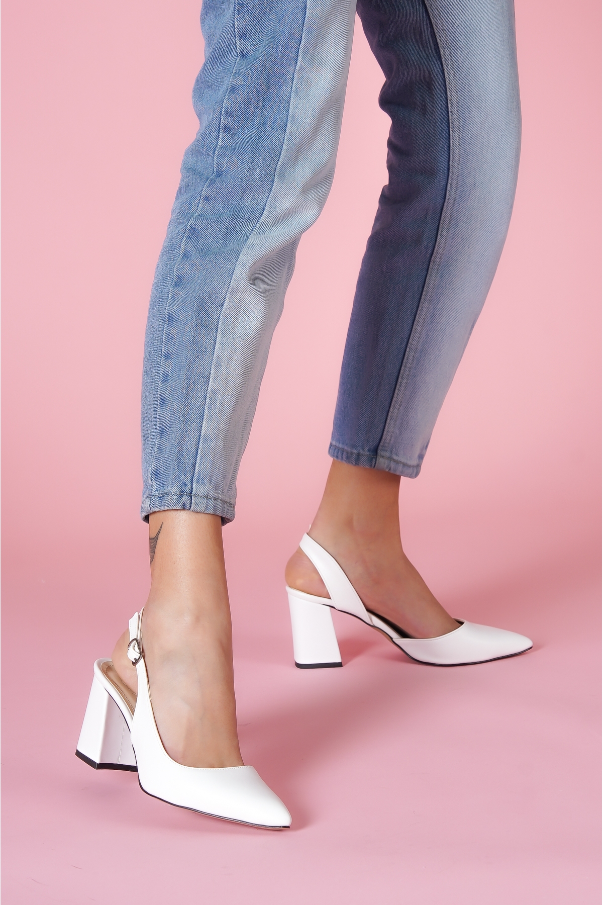 Sahra Beyaz Topuklu Günlük Kullanım Ayakkabı - Görsel 4