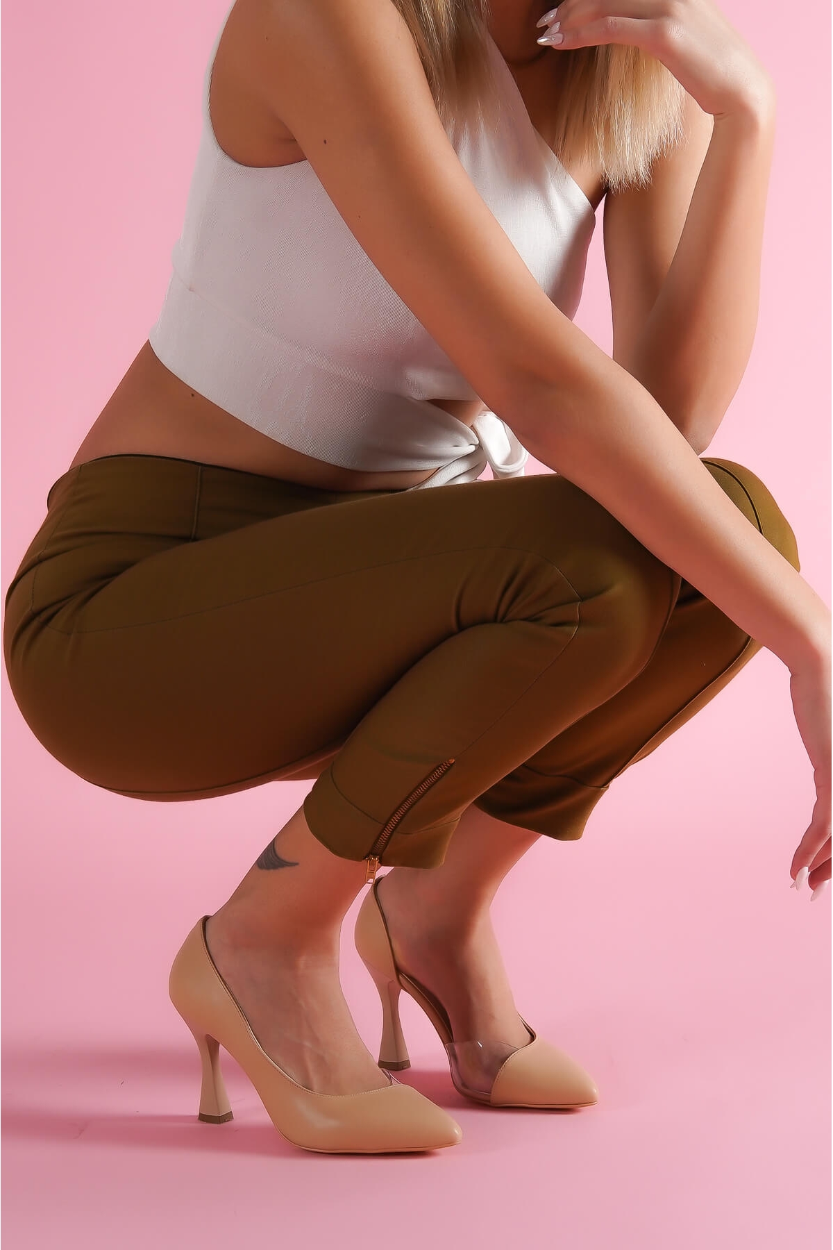 Violet Nude Burnu Şeffaf Detaylı Günlük Kullanım Stiletto - Görsel 3