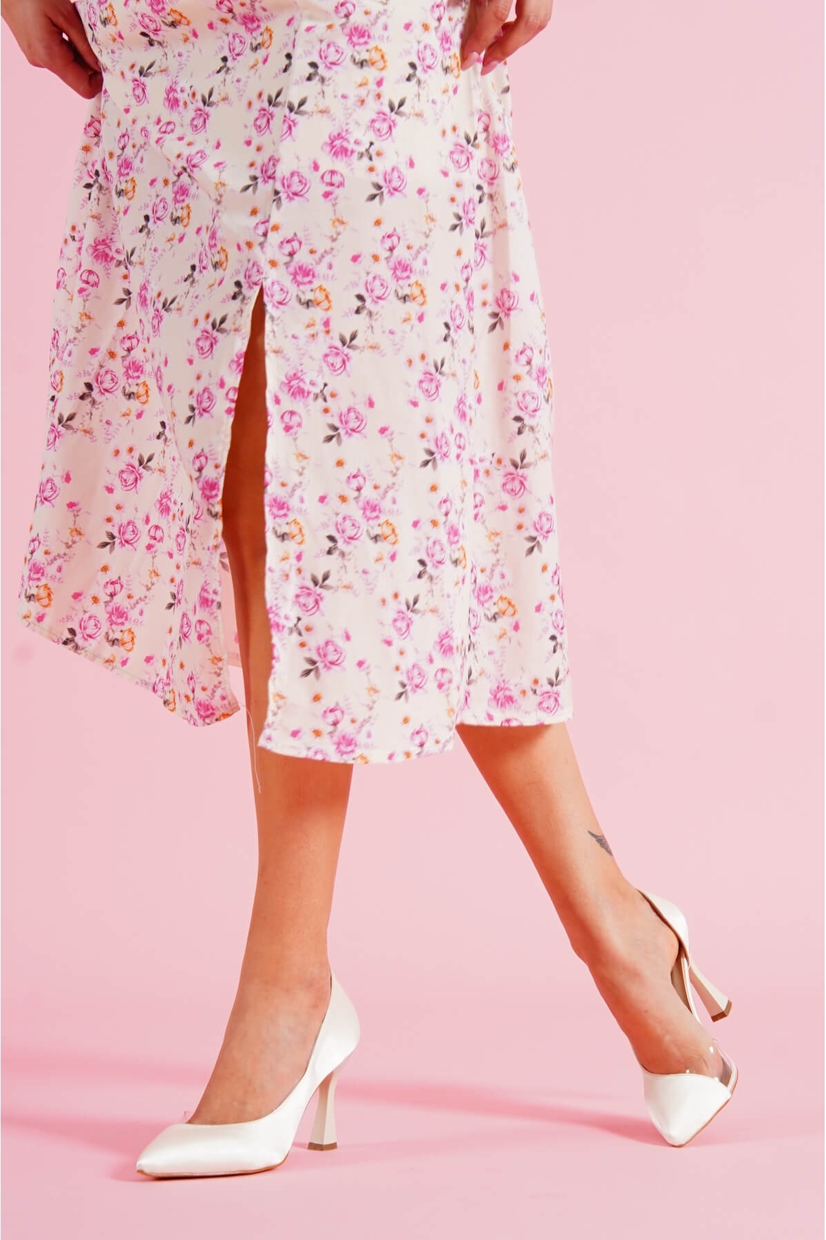 Violet Bej Saten Burnu Şeffaf Detaylı Günlük Kullanım Stiletto - Görsel 3