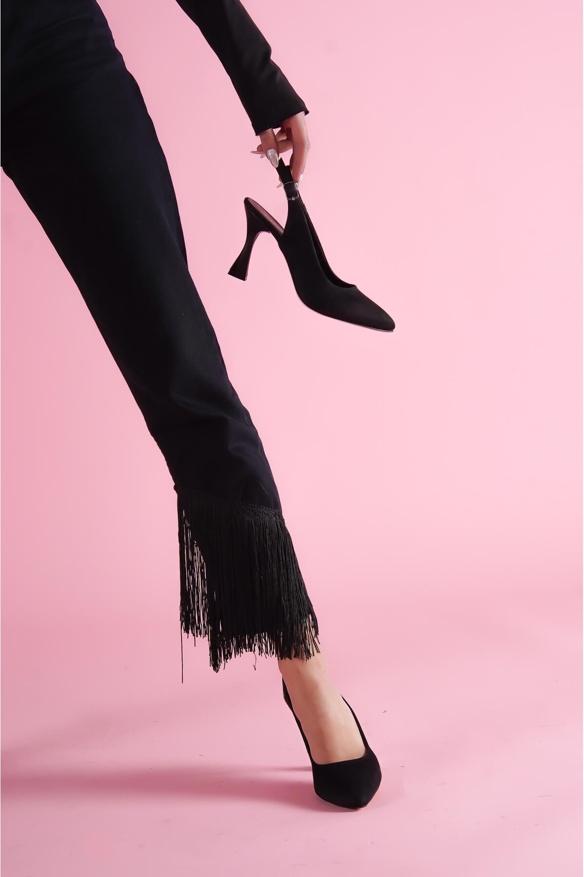 Rozalinda Siyah Süet Önü Sivri Günlük Kullanım Topuklu Ayakkabı - Görsel 5