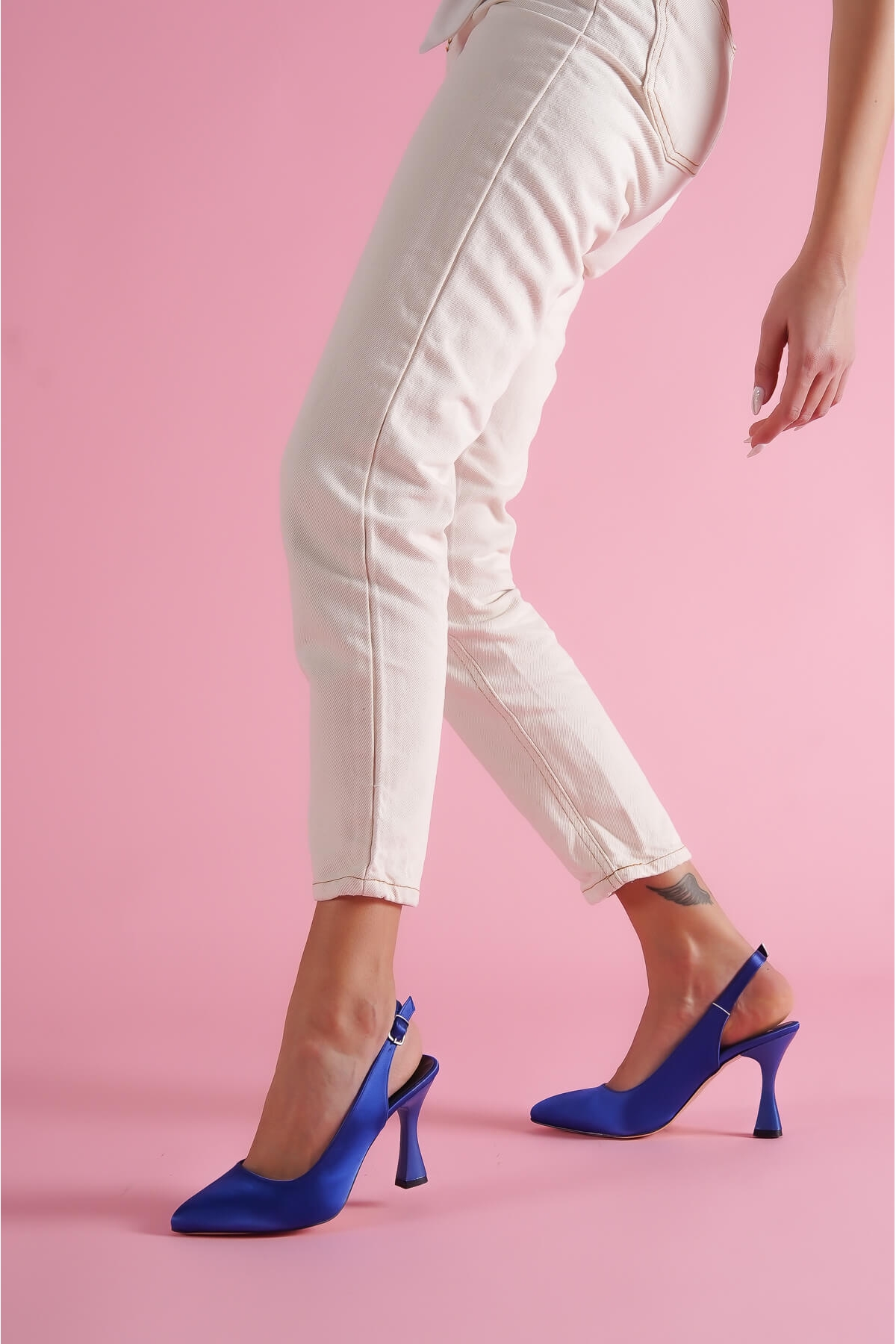 Divolya Divolya Mavi Rozalinda Saks Saten Önü Sivri Günlük Kullanım Topuklu Ayakkabı Flo'da! Mavi - 3. görsel