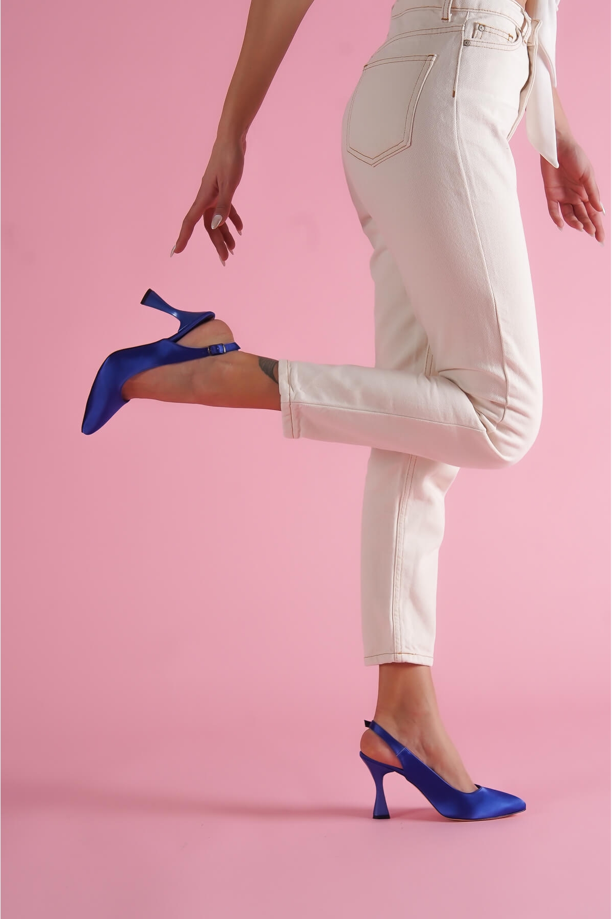 Divolya Divolya Mavi Rozalinda Saks Saten Önü Sivri Günlük Kullanım Topuklu Ayakkabı Flo'da! Mavi - 5. görsel