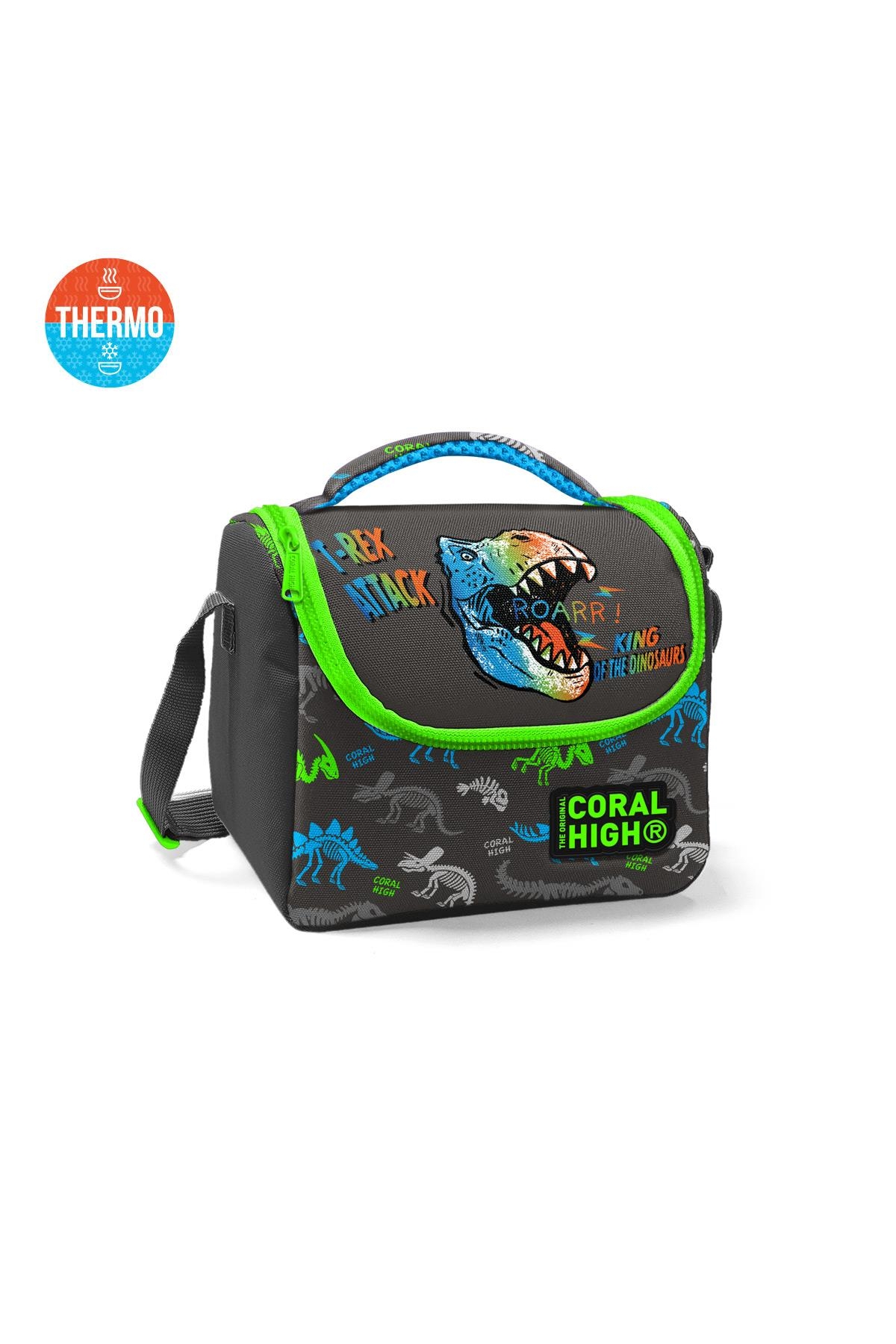 Kids Gri Dinozor Desenli Thermo Beslenme Çantası 11864