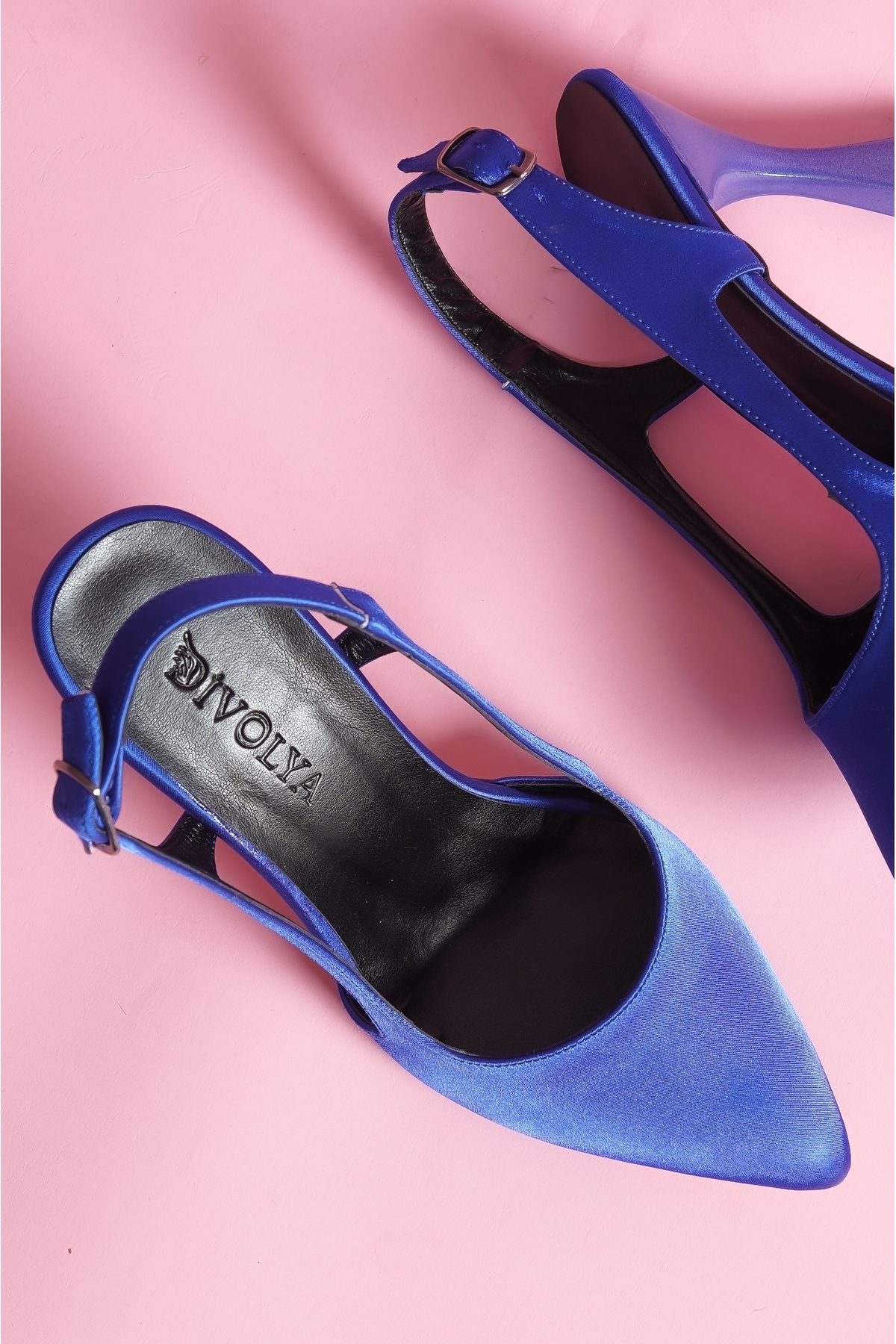 Divolya Divolya Duck Saks Mavi Saten Yanları Açık Topuklu Ayakkabı Flo'da! Mavi - 3. görsel