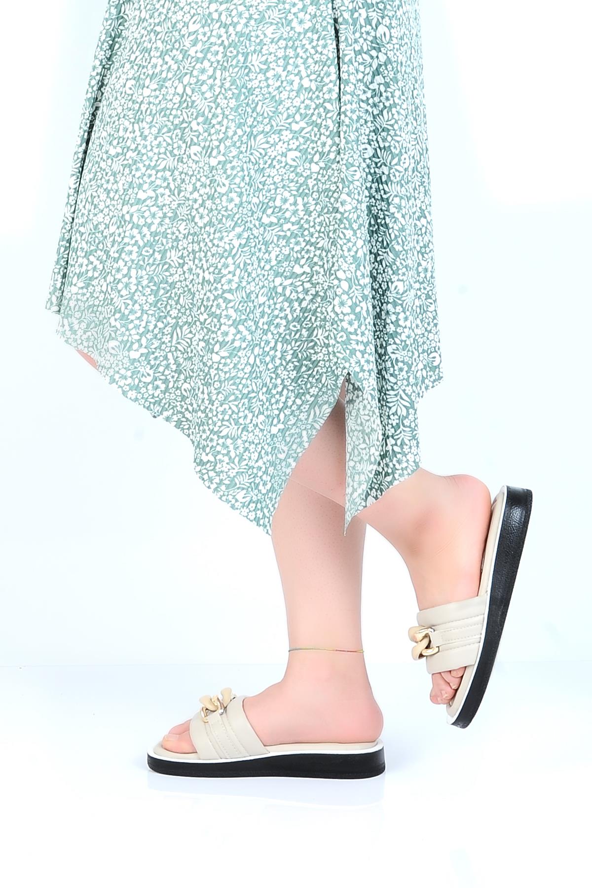 481-1 Elegant Günlük Kadın Düz Terlik - Görsel 3