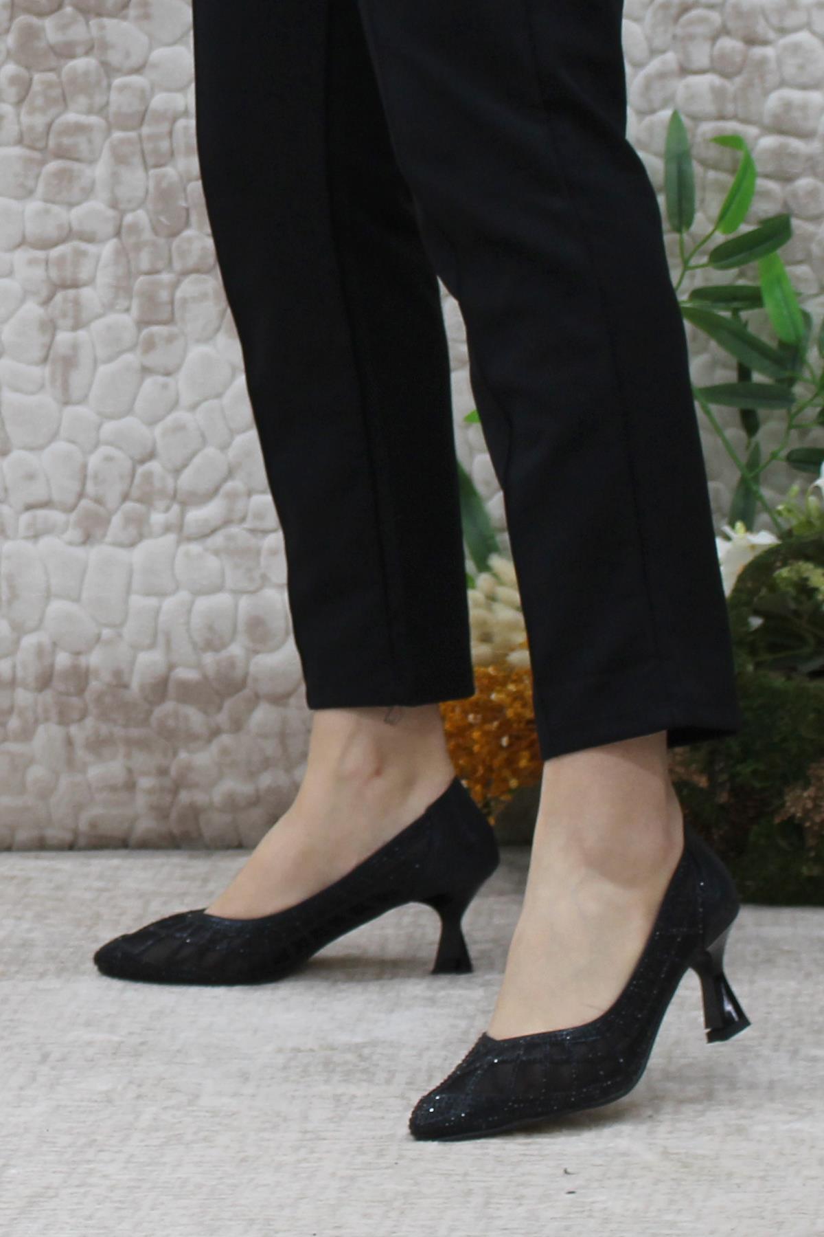 5432 Dantalli Taşlı Topuklu Kadın Ayakkabı - Görsel 4