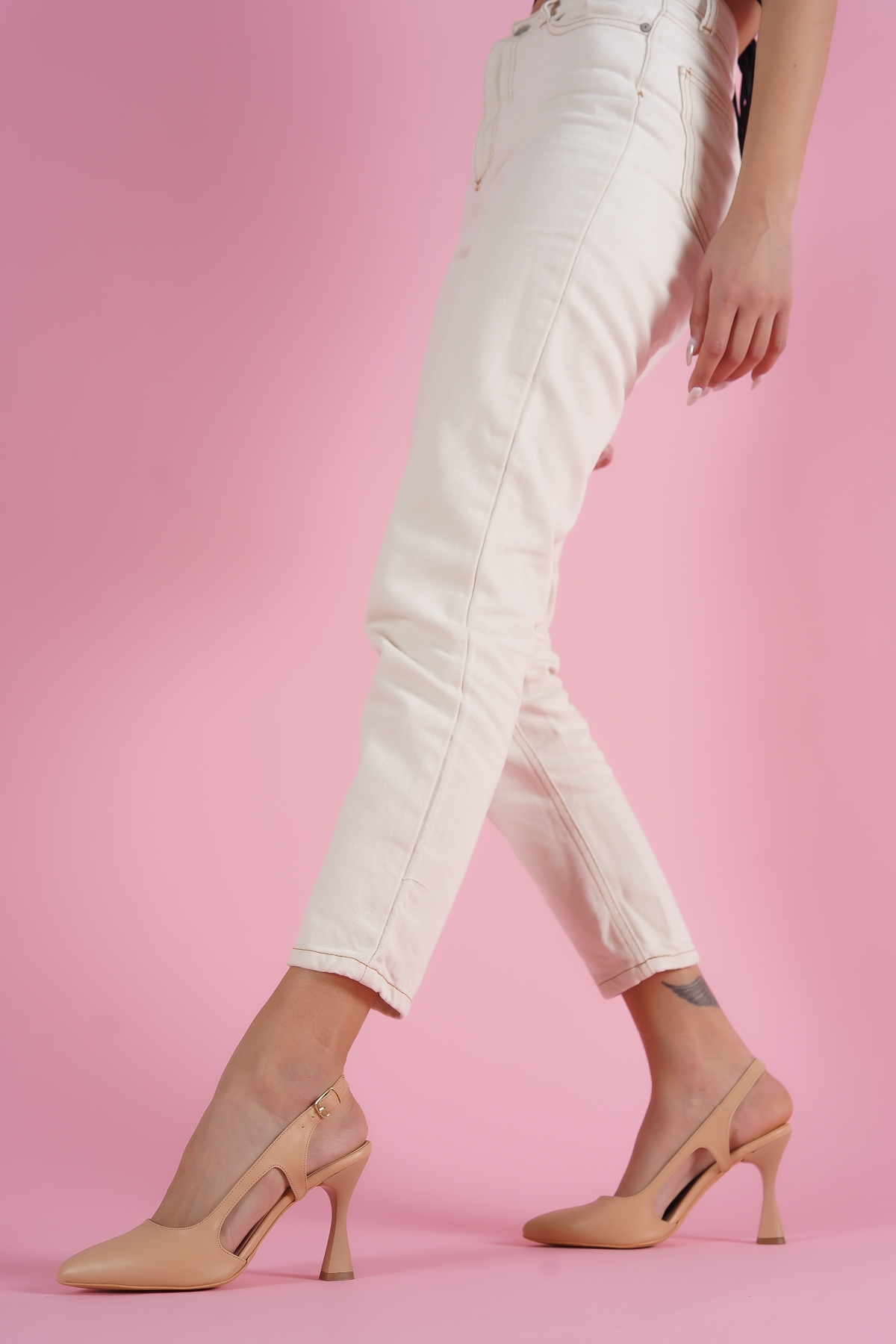 Duck Nude Yanları Açık Topuklu Ayakkabı - Görsel 2