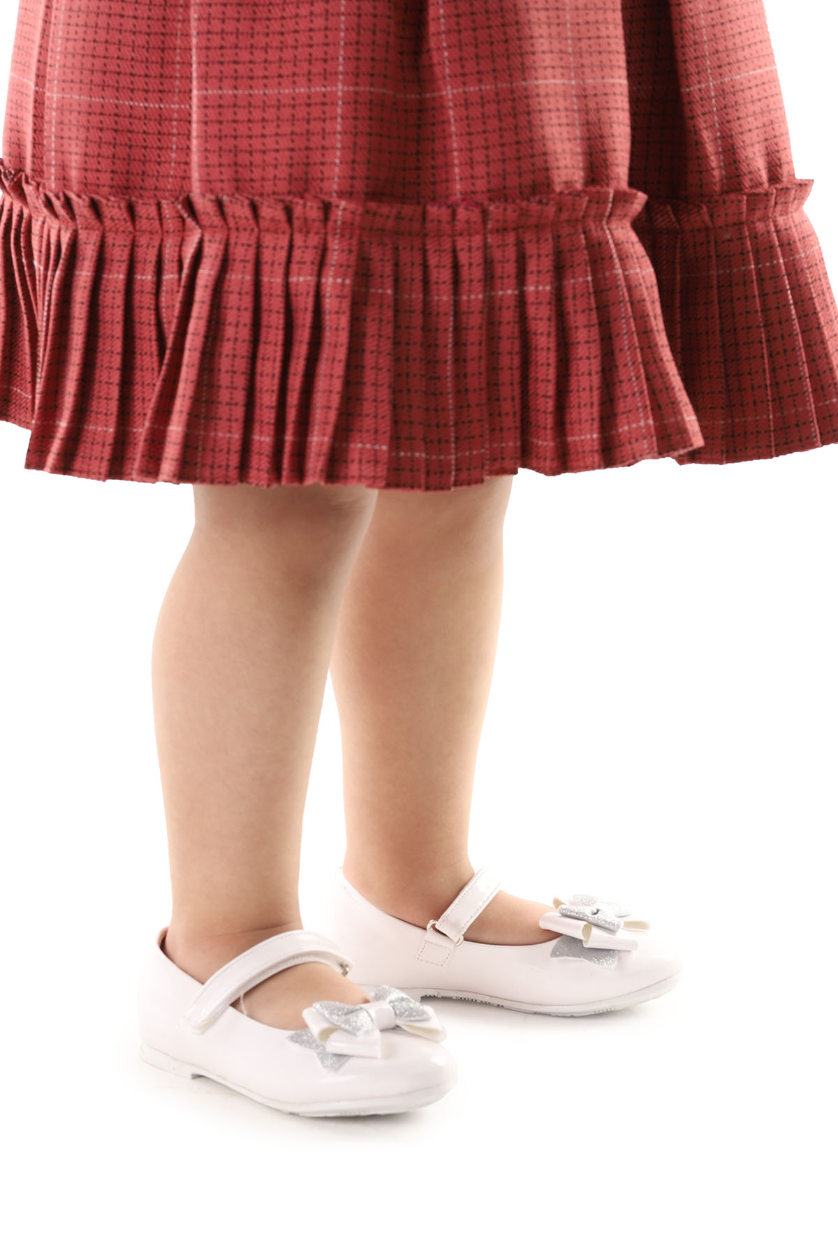 Cırtlı Kum Sim Fiyonklu Kız Çocuk Babet Ayakkabı Ege 202 Rugan Beyaz - Görsel 2