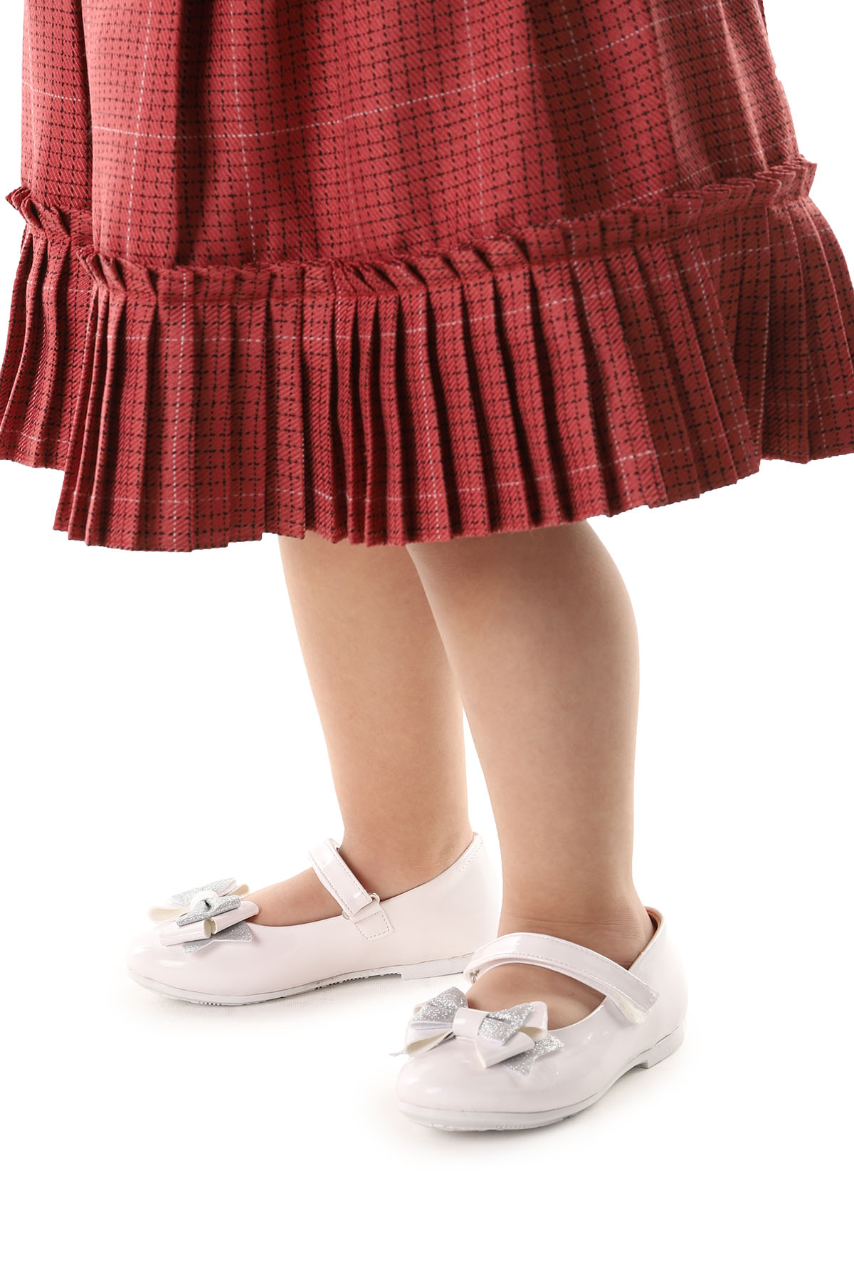 Cırtlı Kum Sim Fiyonklu Kız Çocuk Babet Ayakkabı Ege 202 Rugan Beyaz - Görsel 4