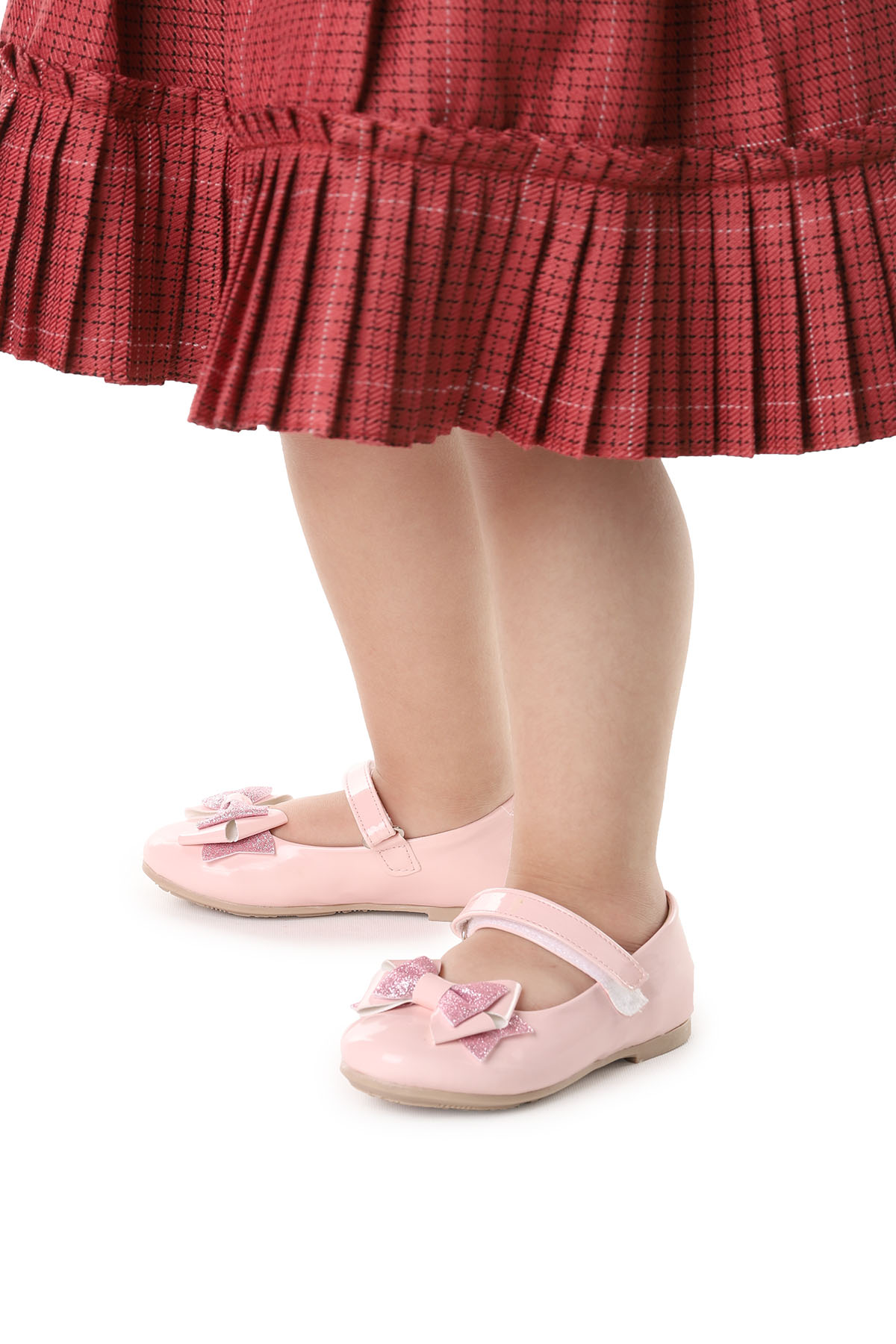 Cırtlı Kum Sim Fiyonklu Kız Çocuk Babet Ayakkabı Ege 202 Rugan Pembe - Görsel 3