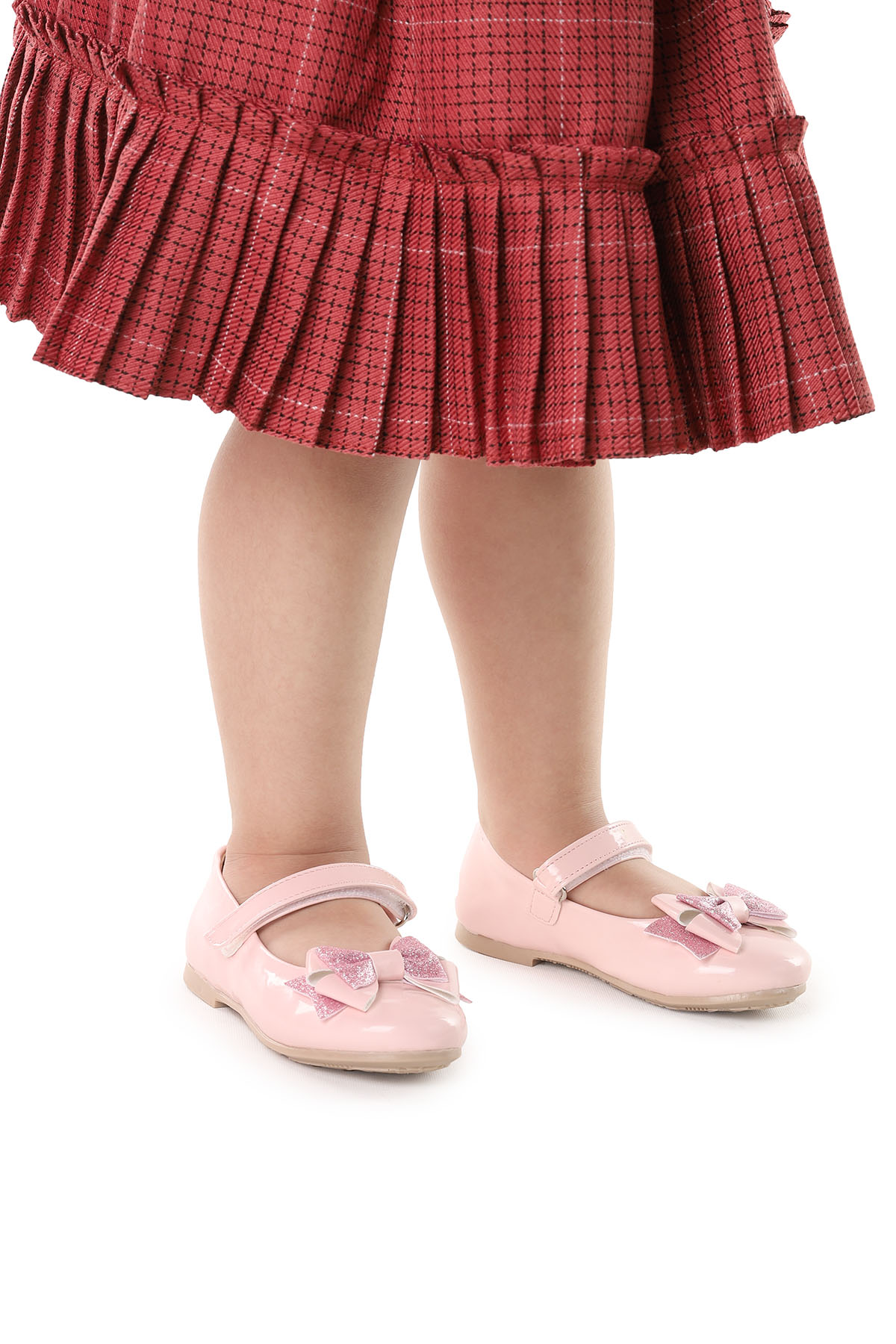 Cırtlı Kum Sim Fiyonklu Kız Çocuk Babet Ayakkabı Ege 202 Rugan Pembe - Görsel 2