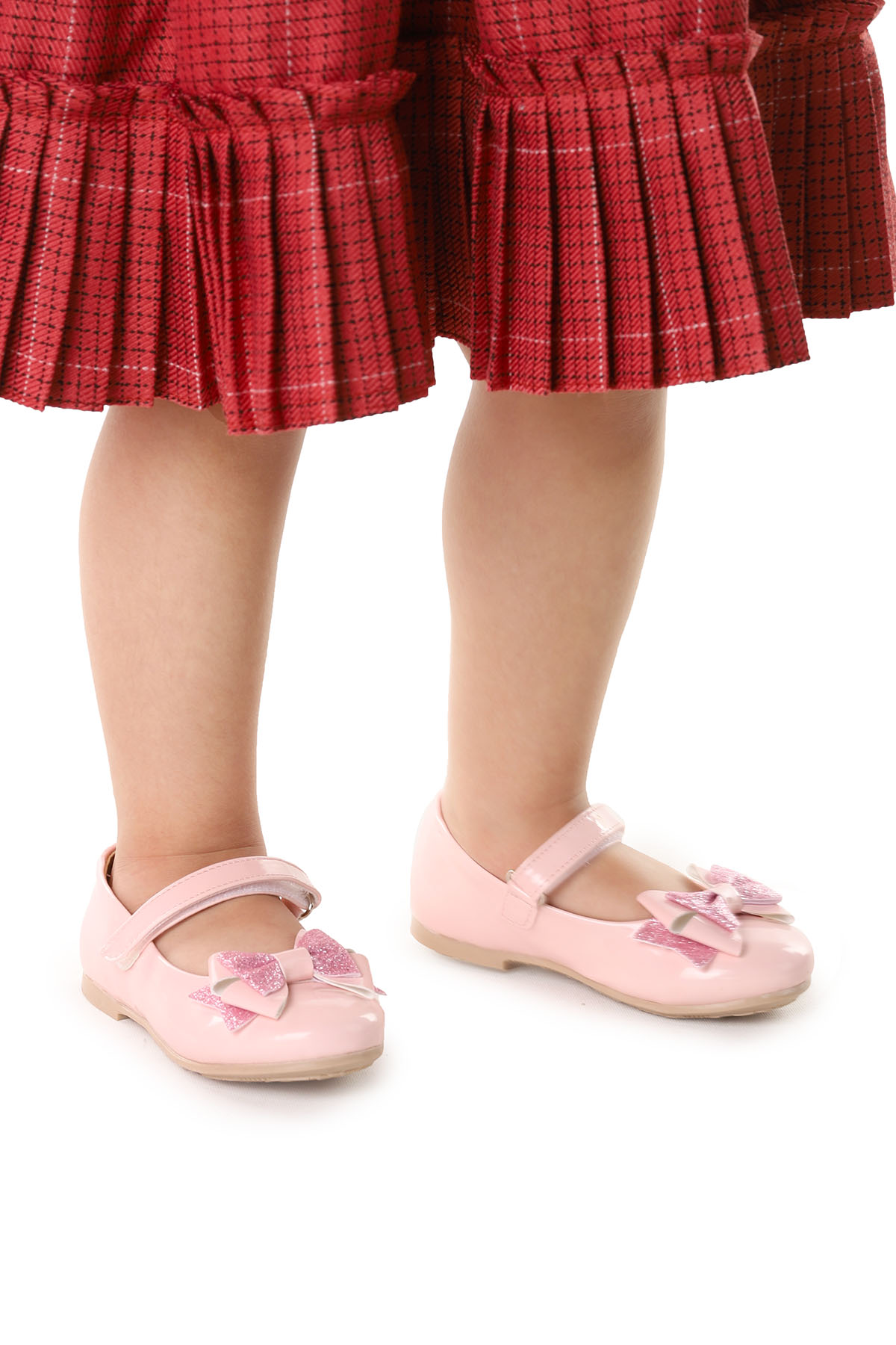 Cırtlı Kum Sim Fiyonklu Kız Çocuk Babet Ayakkabı Ege 202 Rugan Pembe - Görsel 4