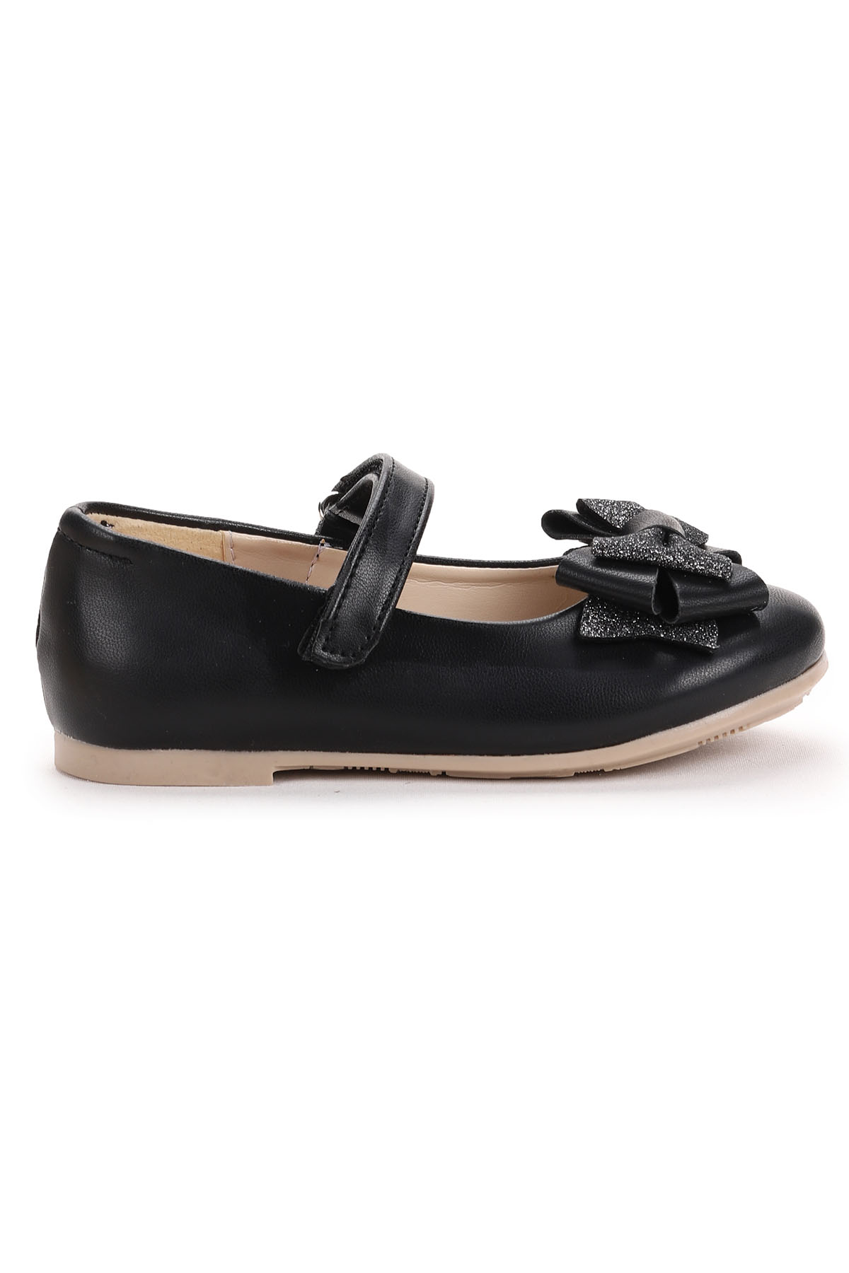 Cırtlı Kum Sim Fiyonklu Kız Çocuk Babet Ayakkabı Ege 202 Cilt Siyah - Görsel 5