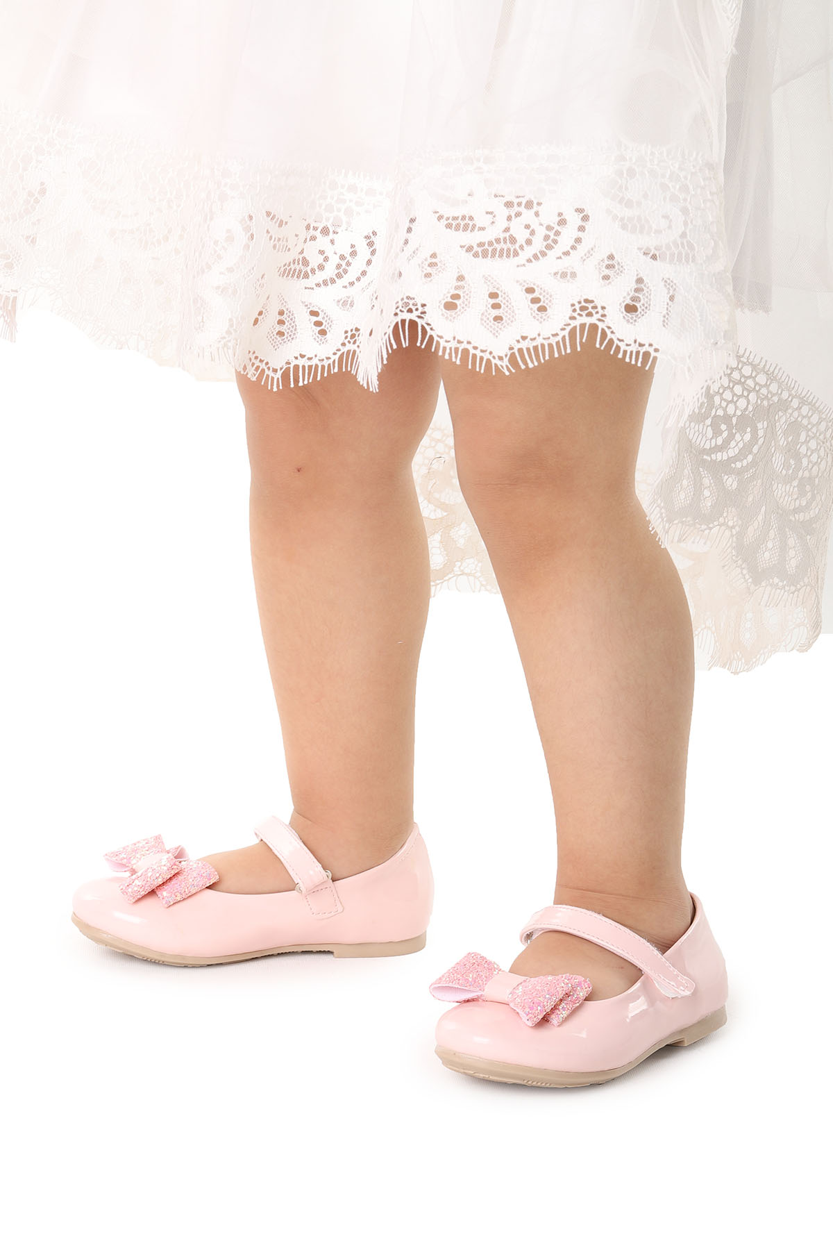 Cırtlı Fiyonklu Kız Çocuk Babet Ayakkabı Ege 200 Rugan Pudra - Görsel 3