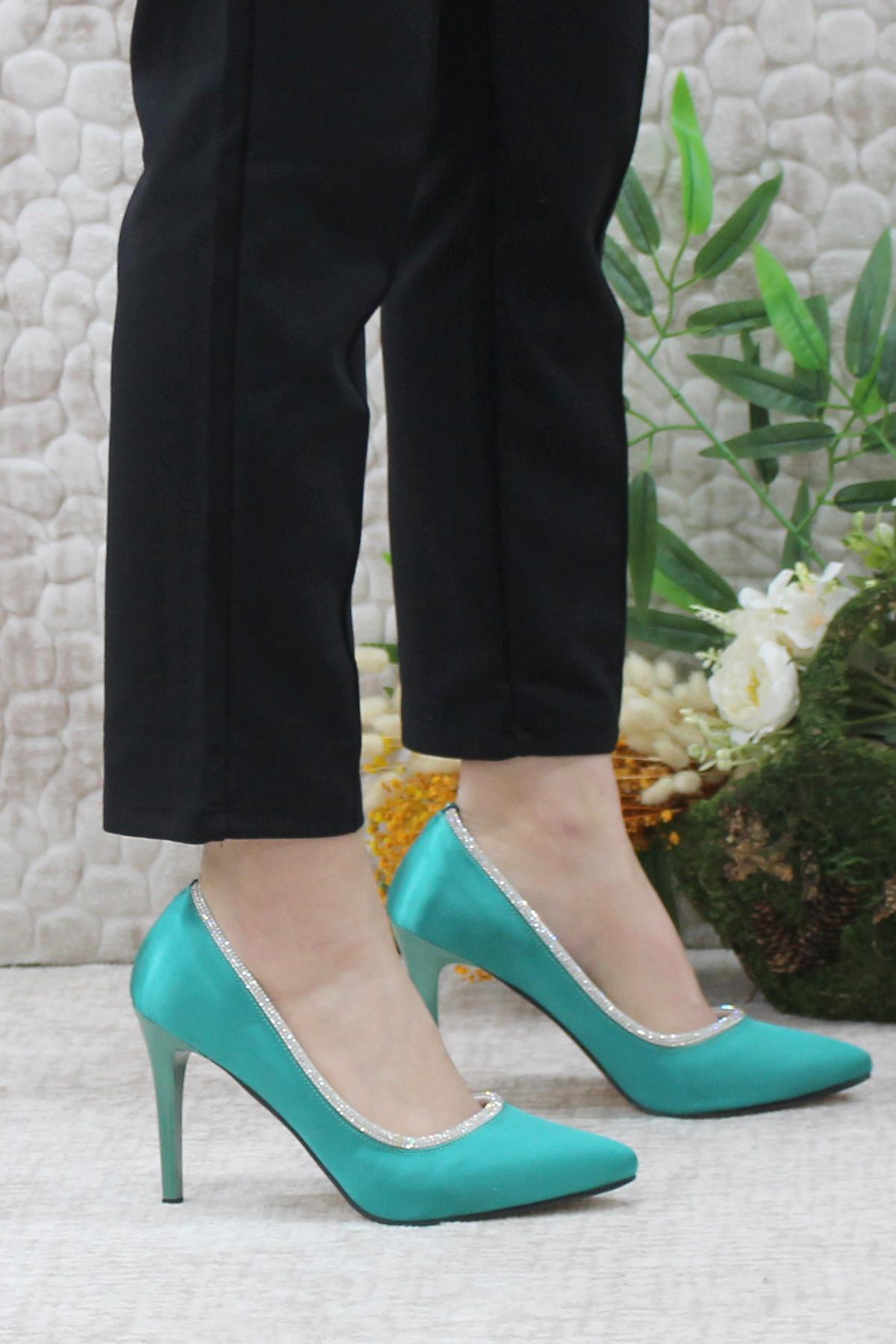 012 Abiye Saten Taşlı Topuklu Kadın Ayakkabı - Görsel 3