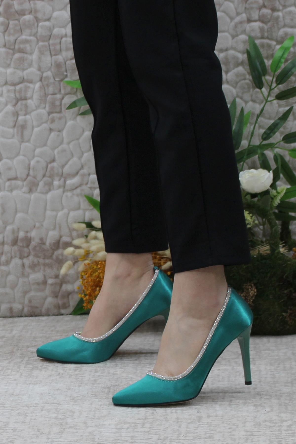 012 Abiye Saten Taşlı Topuklu Kadın Ayakkabı - Görsel 4