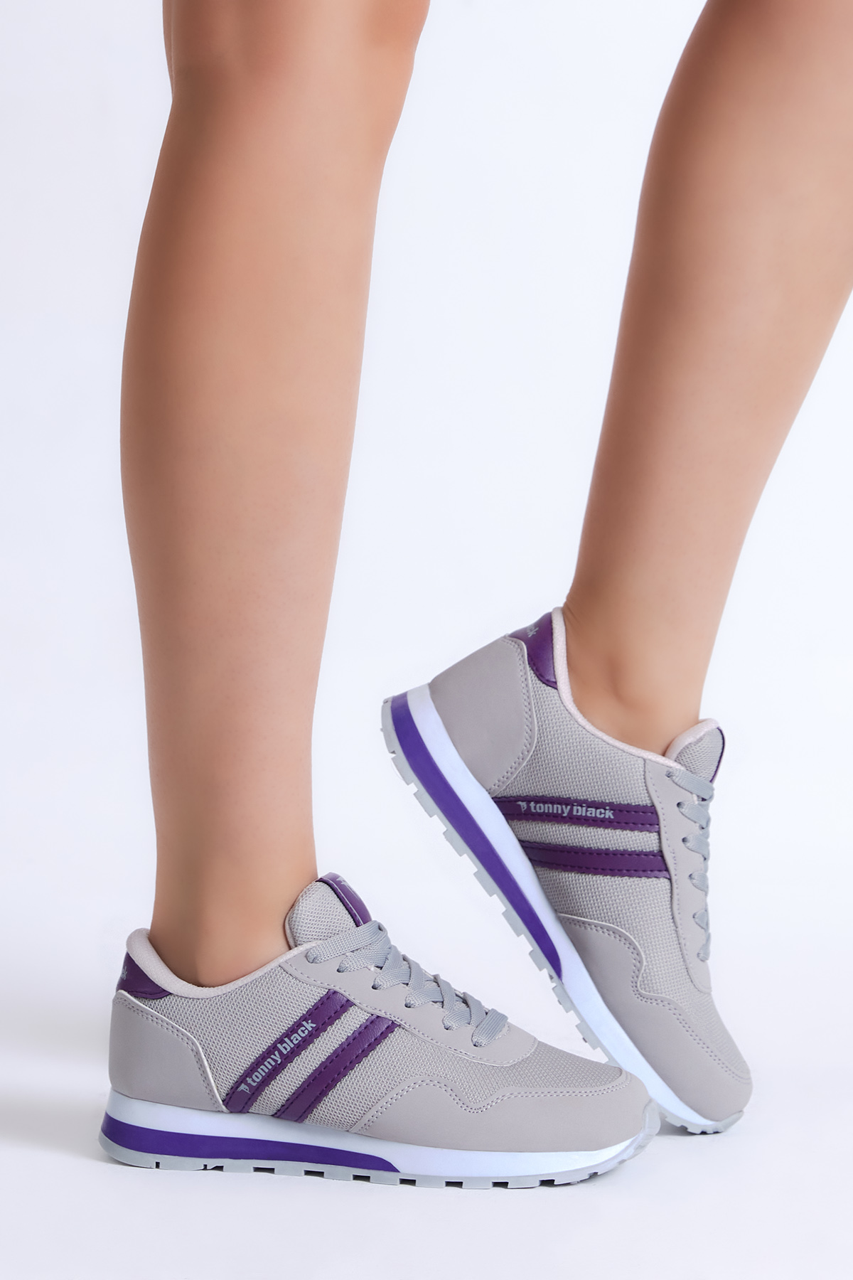 Unisex Buz Mor Nefes Alabilen Kumaş Şeritli Bağcıklı Spor Ayakkabı - Görsel 3