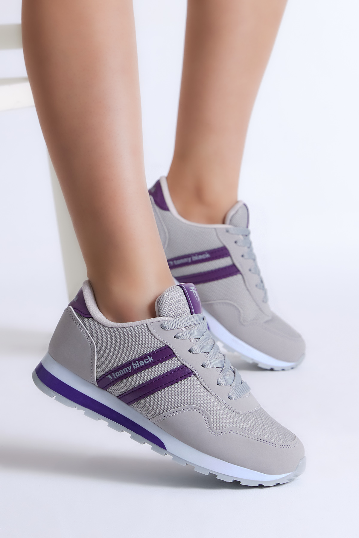 Unisex Buz Mor Nefes Alabilen Kumaş Şeritli Bağcıklı Spor Ayakkabı - Görsel 4