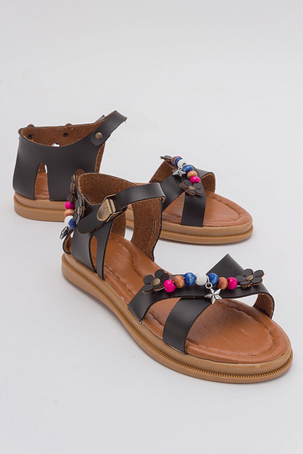 Boncuklu Çocuk Sandalet 26-30 SİYAH CİLT - Görsel 3