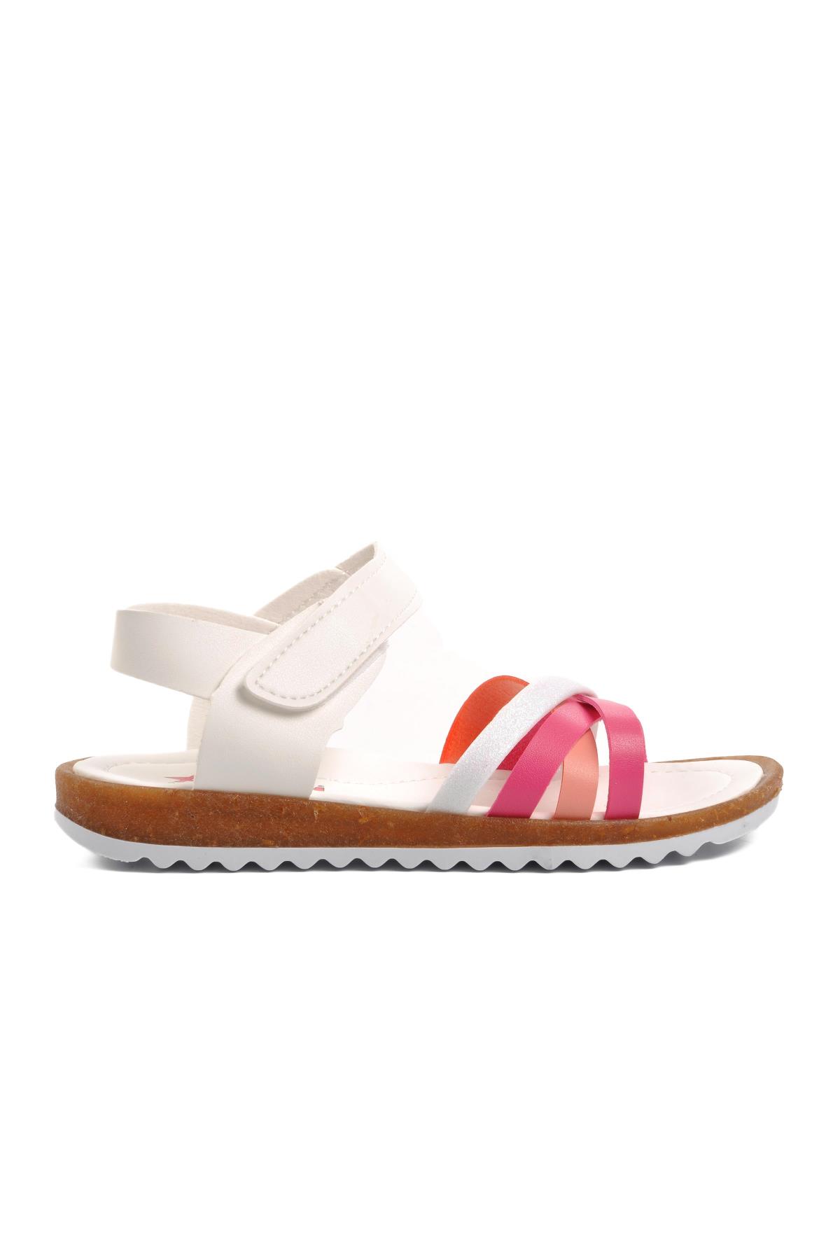 Arz 1100-F Beyaz-Fuşya-Pembe Kız Çocuk Sandalet - Görsel 2