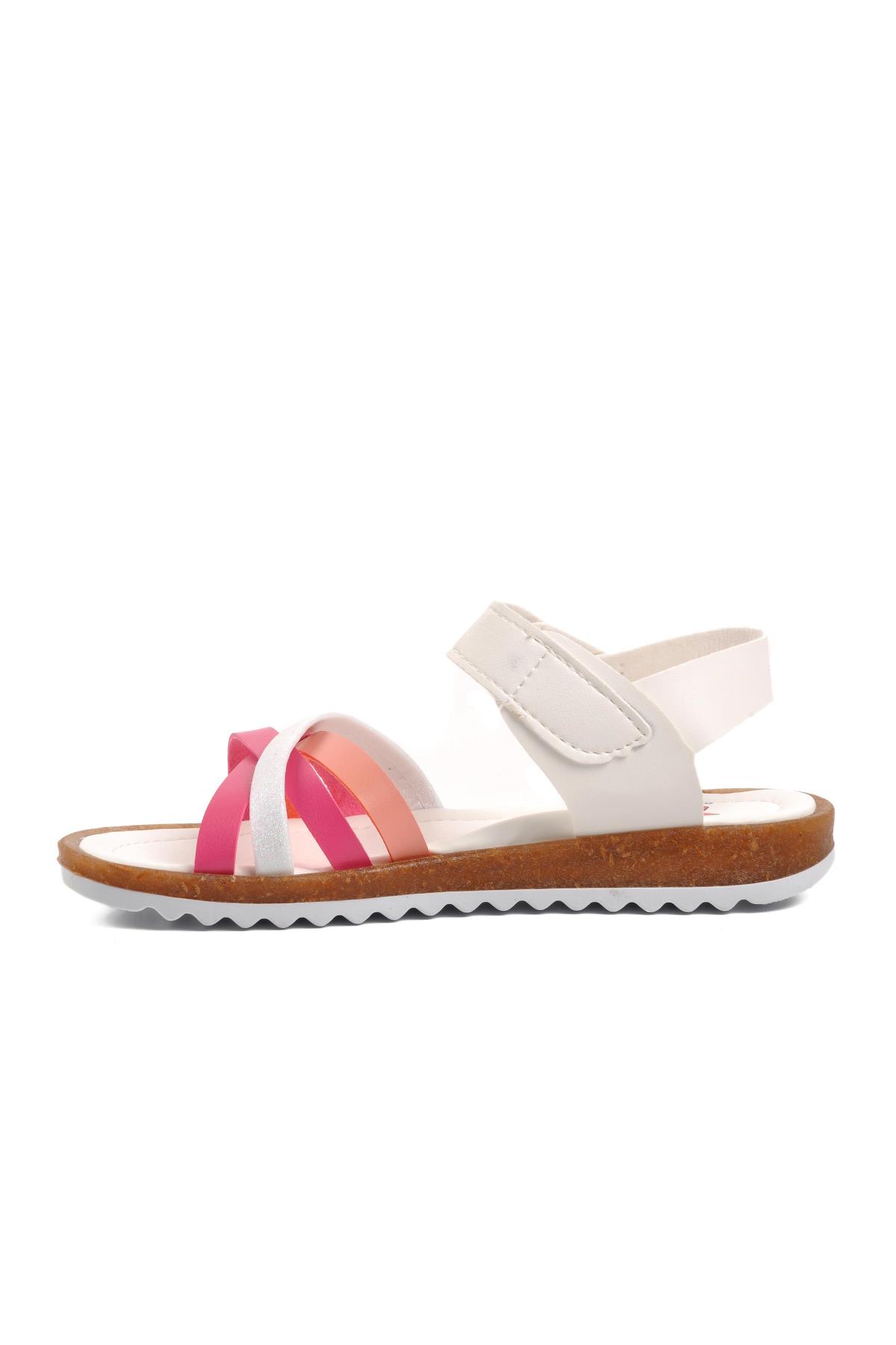 Arz 1100-F Beyaz-Fuşya-Pembe Kız Çocuk Sandalet - Görsel 3