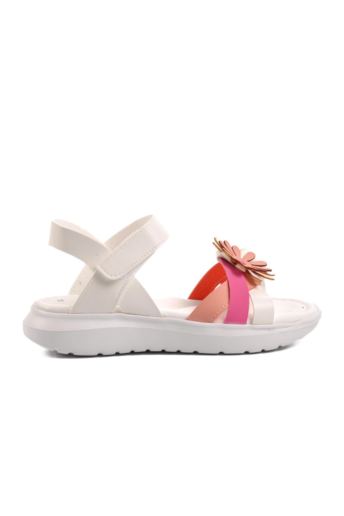 Şng 8010-F Beyaz-Fuşya-Pembe Kız Çocuk Sandalet - Görsel 2
