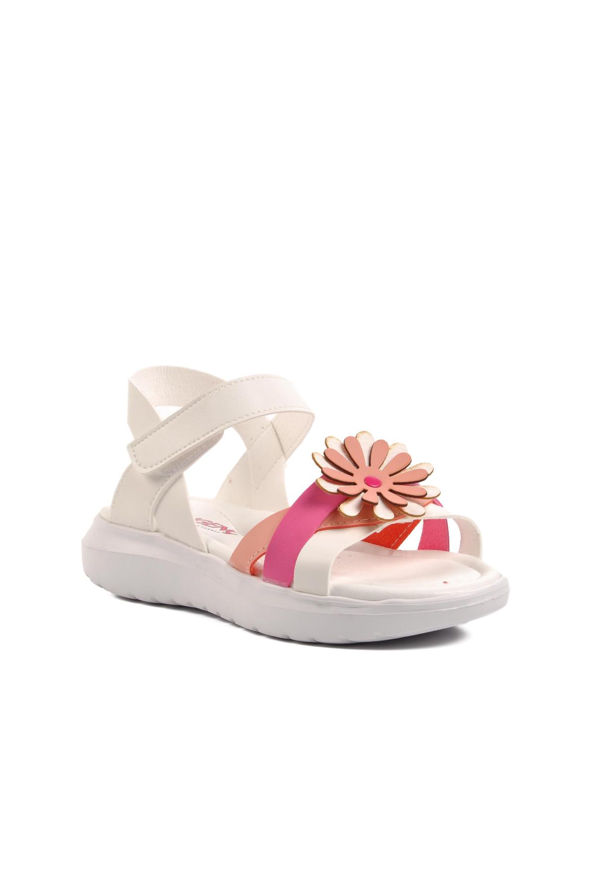 Şng 8010-F Beyaz-Fuşya-Pembe Kız Çocuk Sandalet - Görsel 4