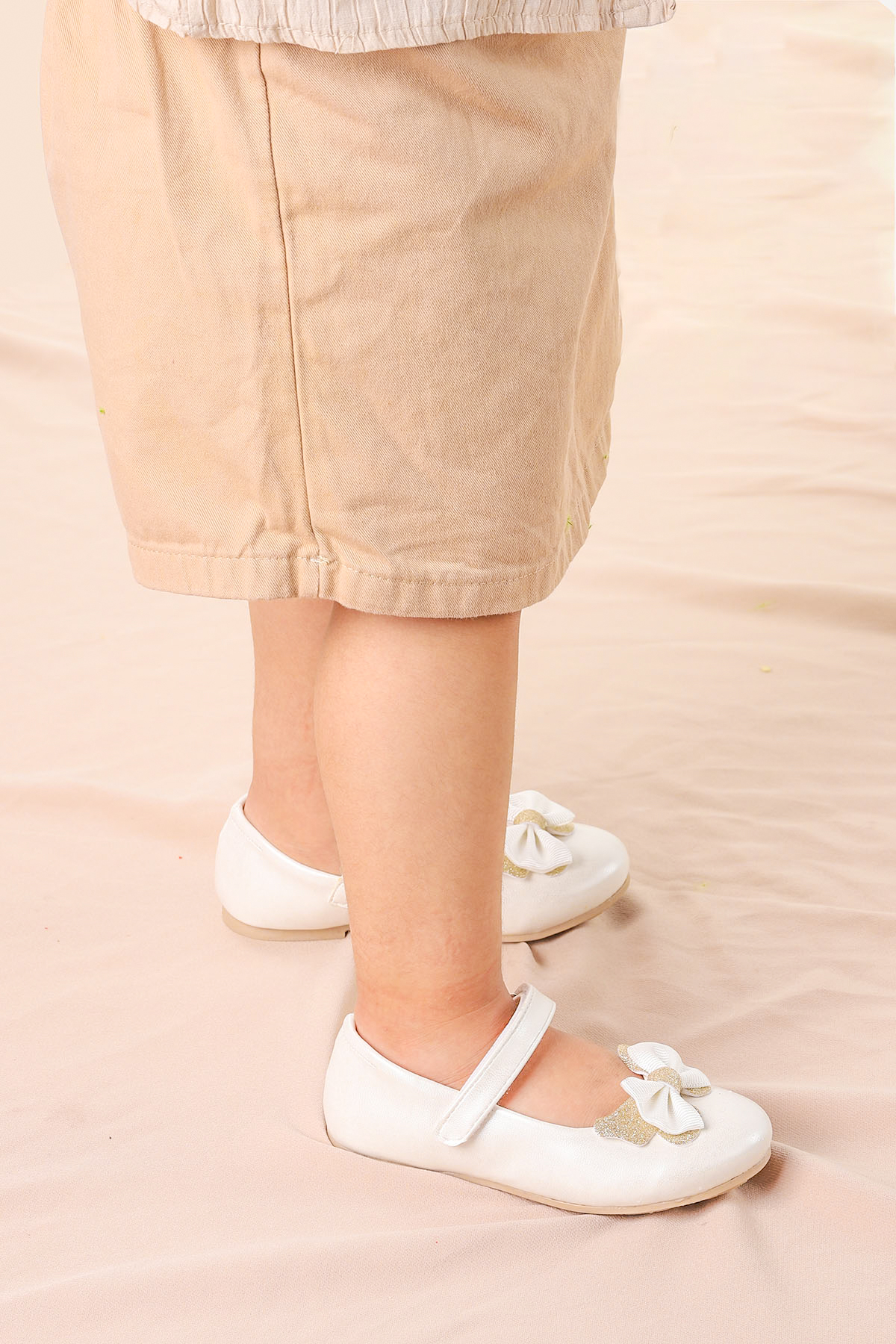 Taşlı Cırtlı Kız Çocuk Fiyonklu Babet Ayakkabı Ege 204 Cilt Sedef - Görsel 2