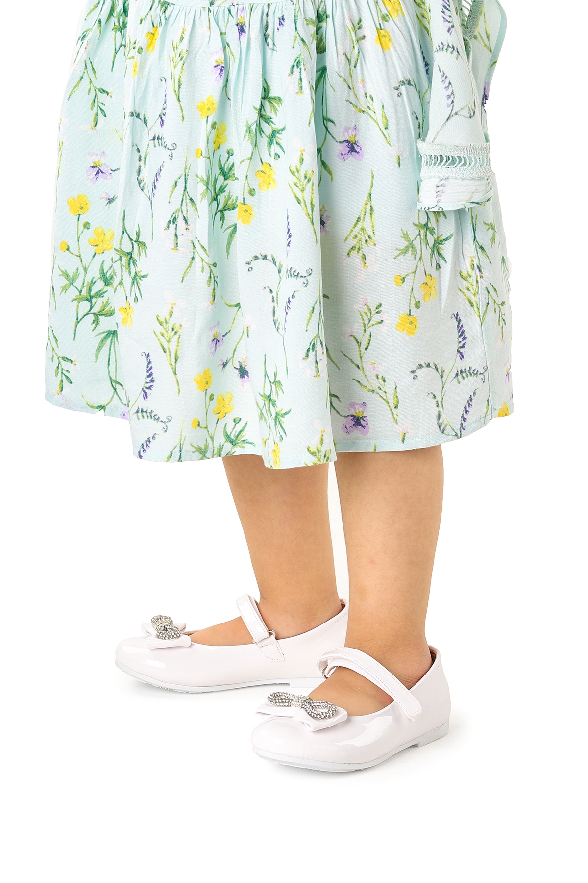 Bowtie Papyon Taşlı Cırtlı Kız Çocuk Babet Ayakkabı Beyaz - Görsel 4