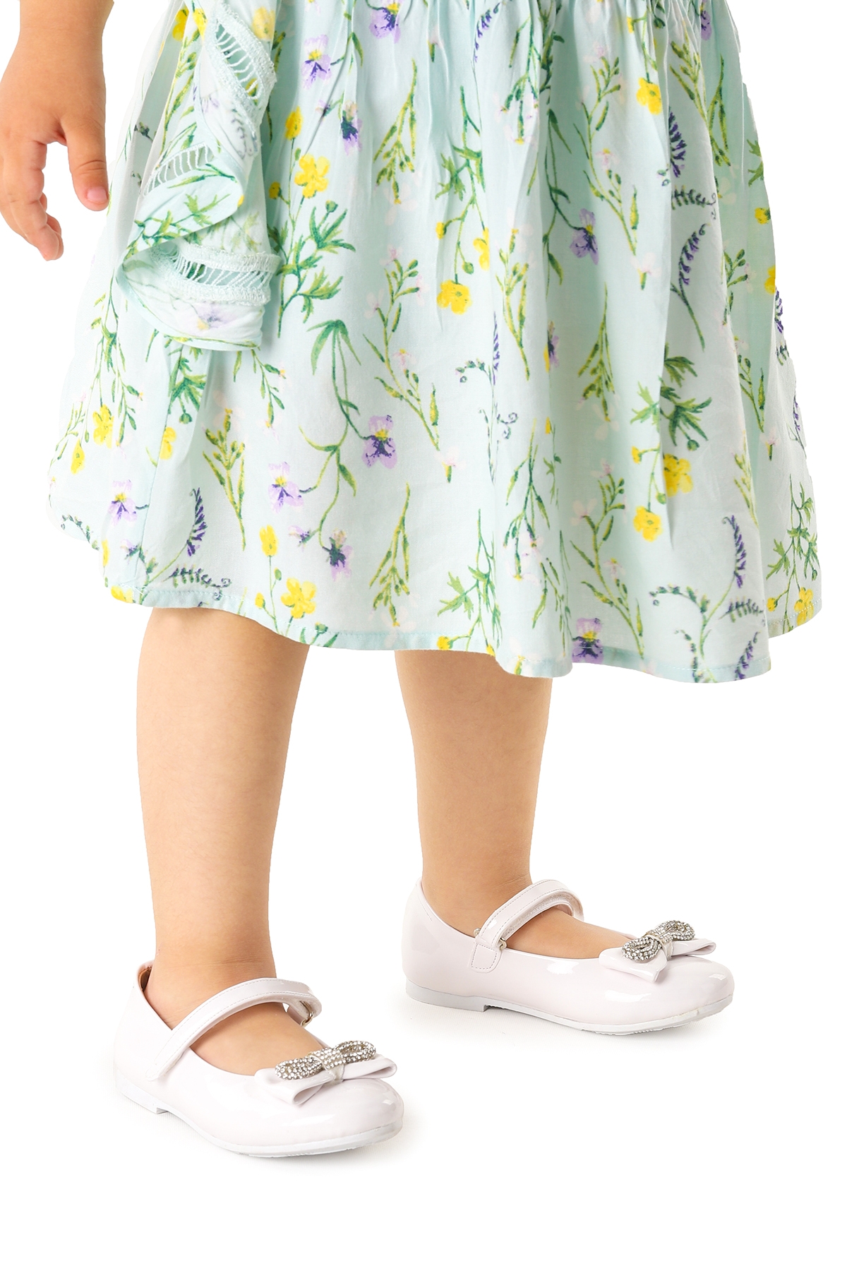 Bowtie Papyon Taşlı Cırtlı Kız Çocuk Babet Ayakkabı Beyaz - Görsel 5