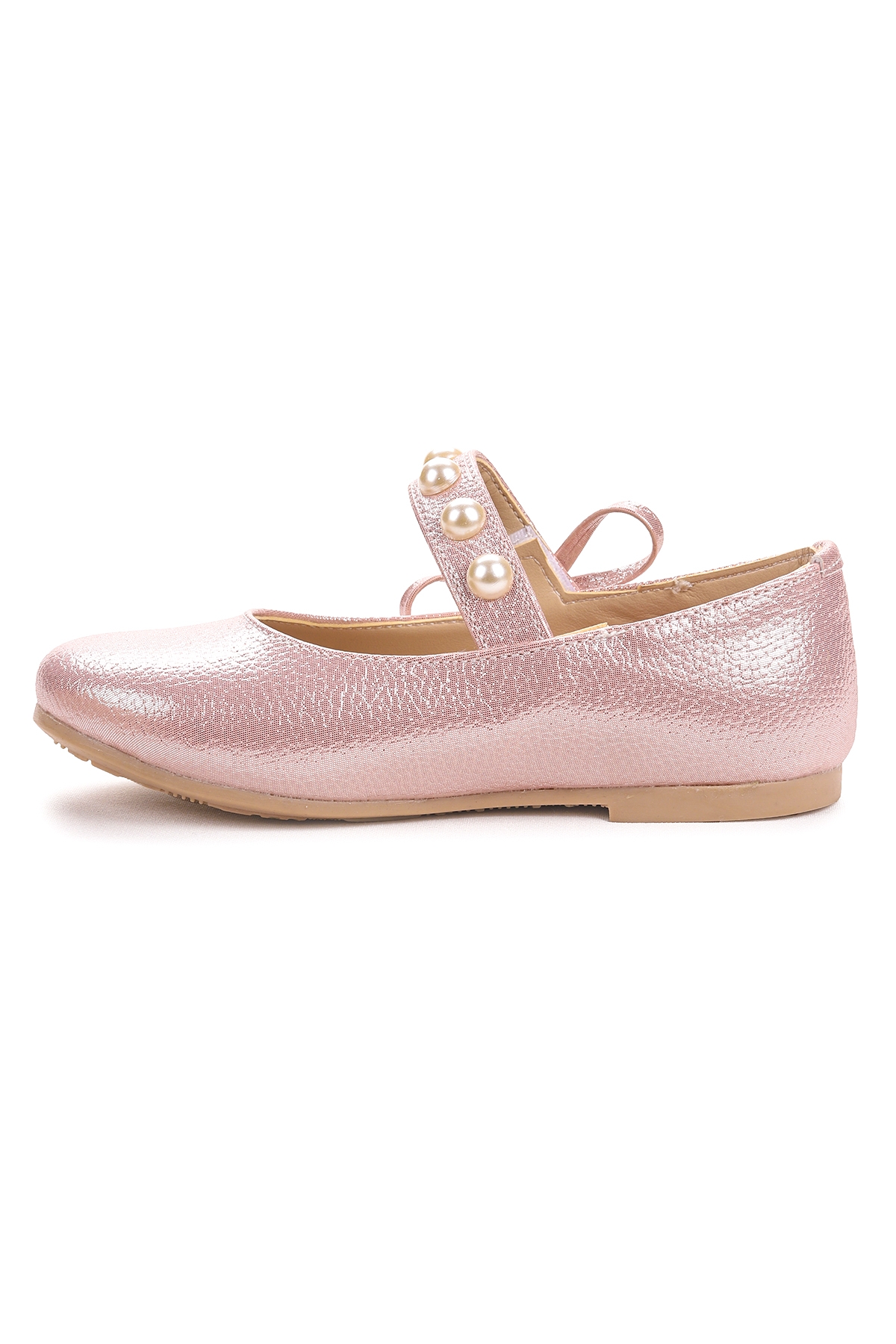 Bareti İncili Günlük Cırtlı Kız Çocuk Babet Ayakkabı Pudra - Görsel 7