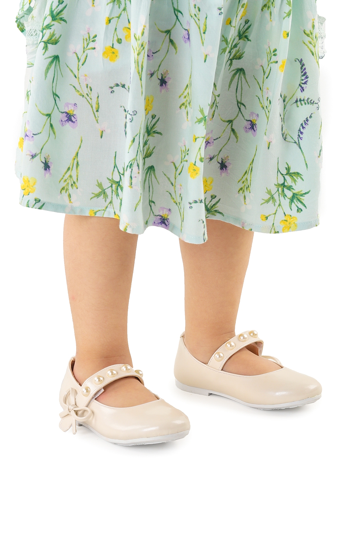 Bareti İncili Cırtlı Kız Çocuk Babet Ayakkabı Sedef - Görsel 3