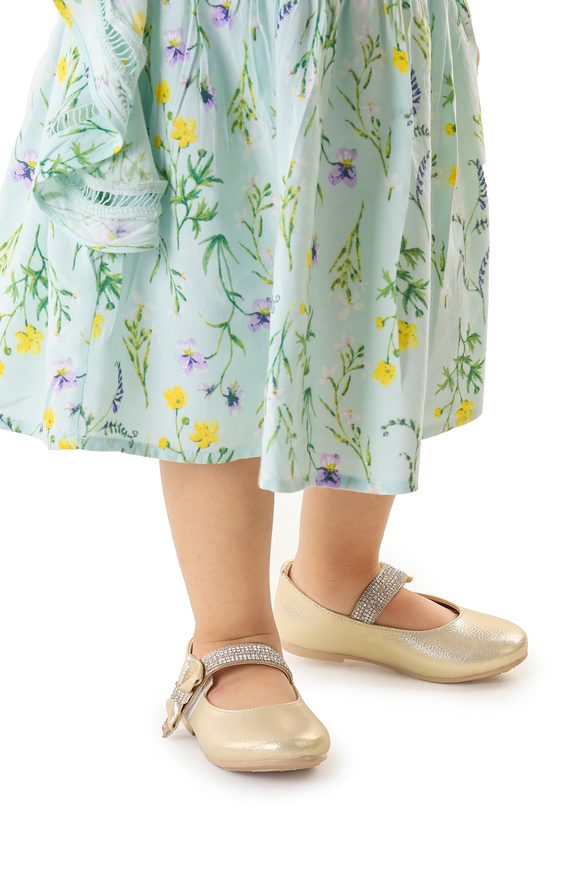 Bareti İncili Günlük Cırtlı Kız Çocuk Babet Ayakkabı Altın - Görsel 4