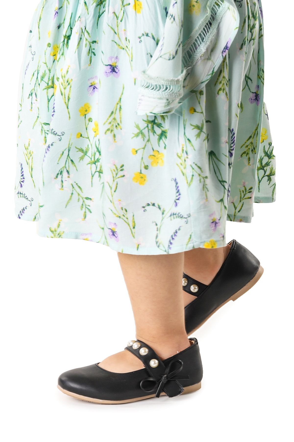 Bareti İncili Cırtlı Kız Çocuk Babet Ayakkabı Siyah - Görsel 4