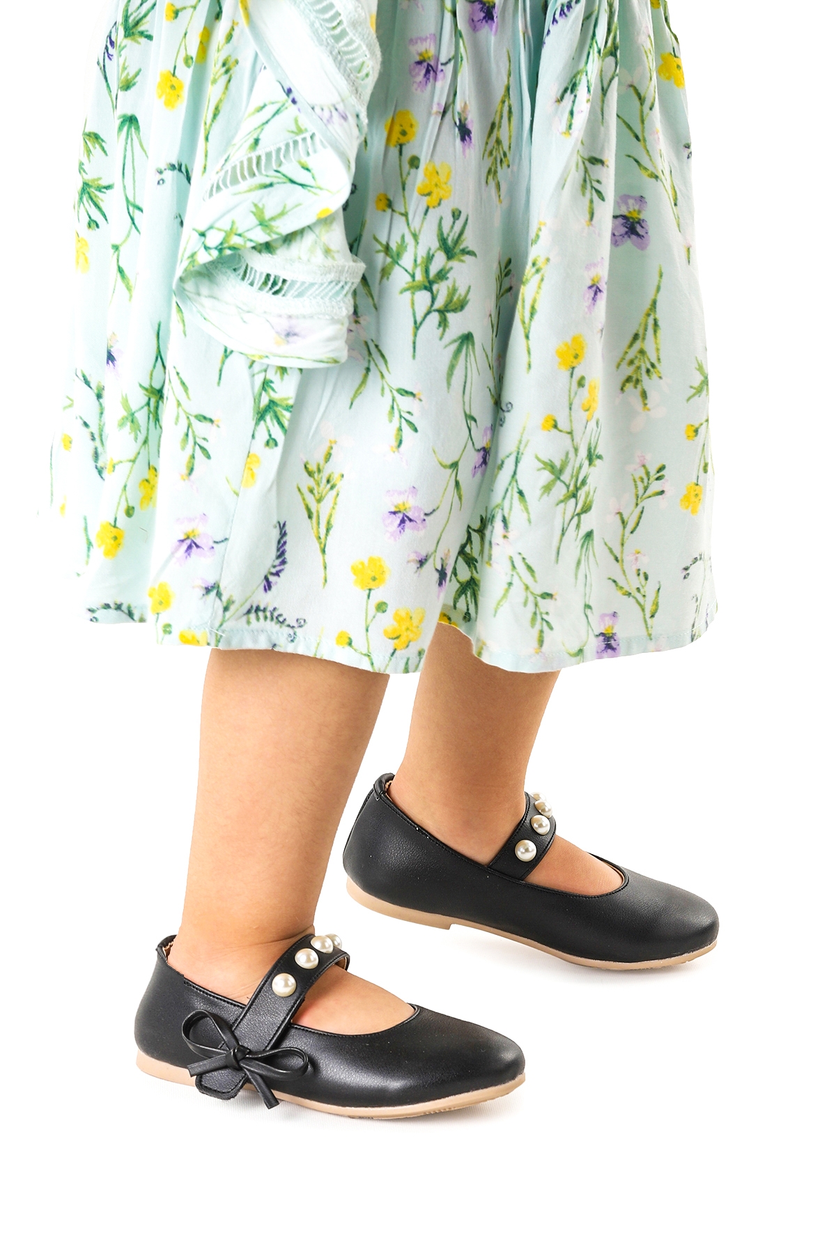 Bareti İncili Cırtlı Kız Çocuk Babet Ayakkabı Siyah - Görsel 5