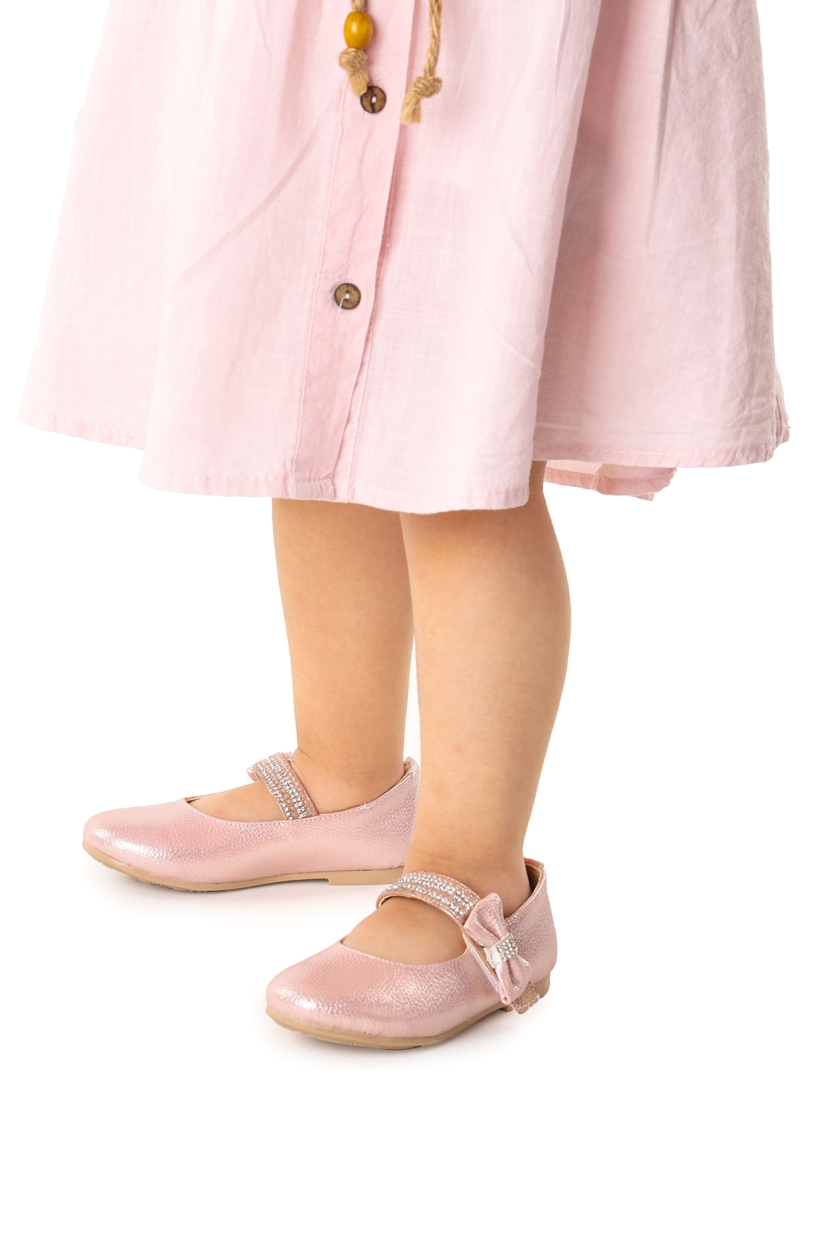 Cerry Cırtlı Kız Çocuk Taşlı Babet Ayakkabı Pudra - Görsel 4