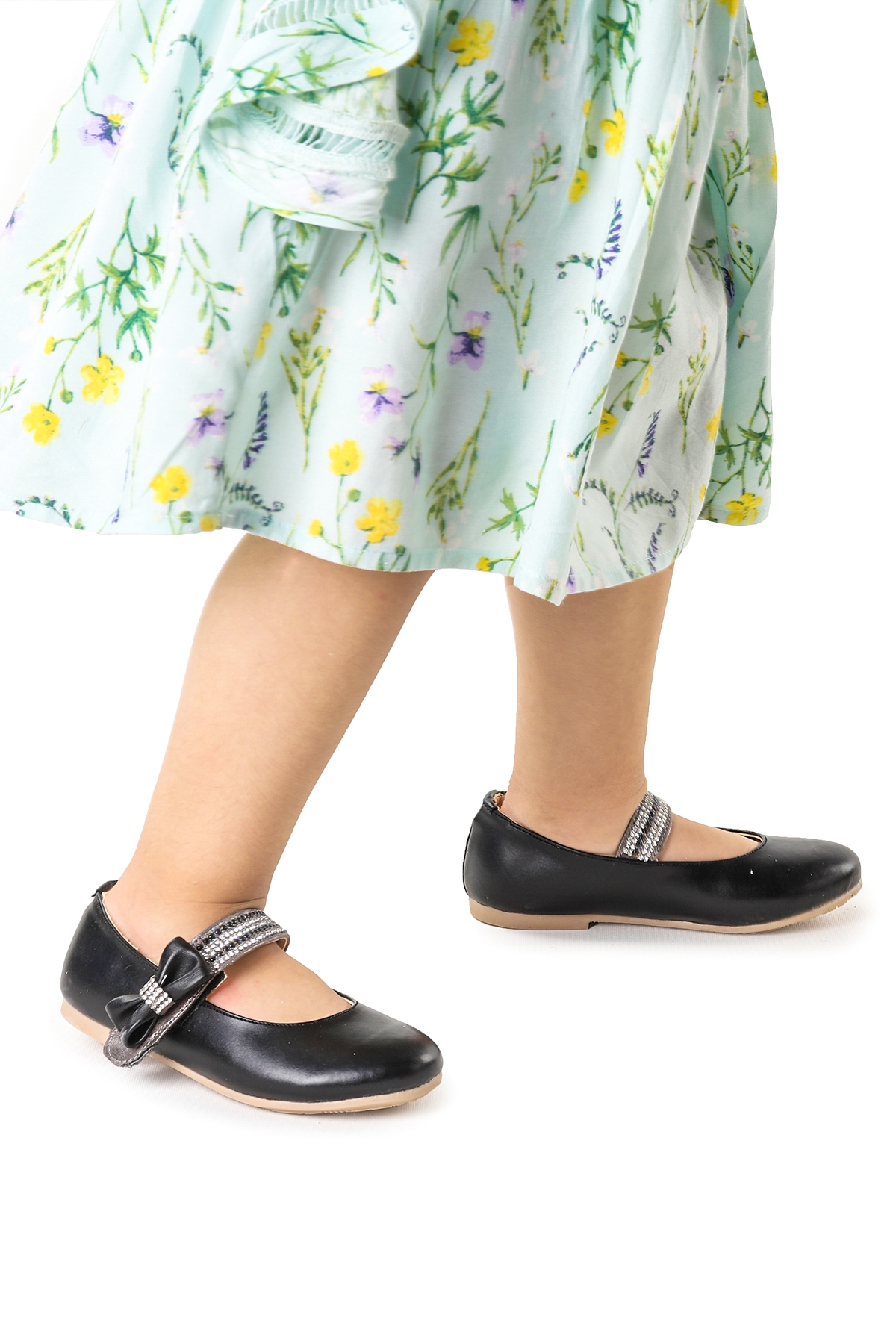 Cerry Cırtlı Kız Çocuk Taşlı Babet Ayakkabı Siyah - Görsel 2