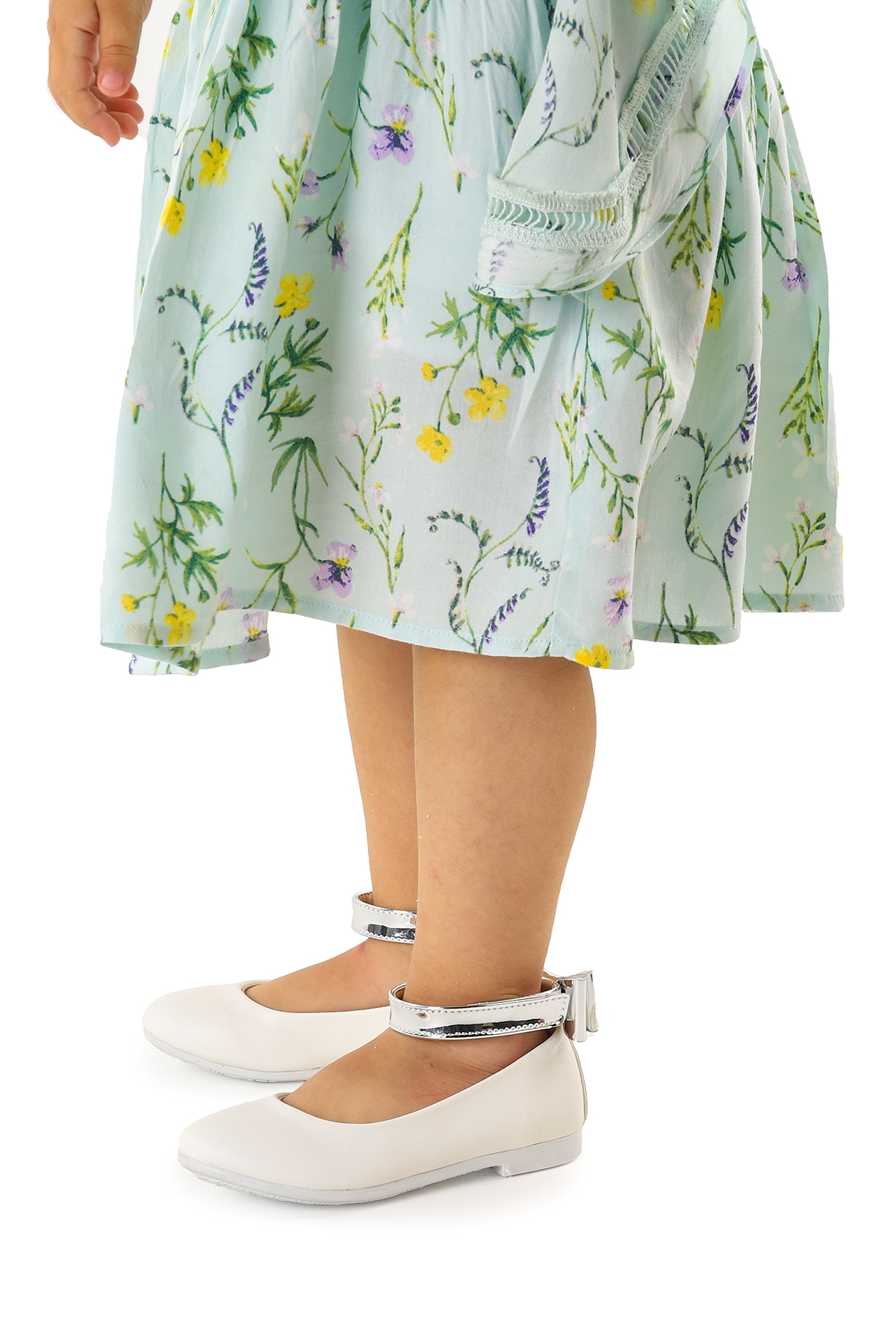 Cırtlı Kız Çocuk Fiyonklu Babet Ayakkabı Ege 205 Cilt Bilekten Bağlamalı Beyaz - Görsel 4