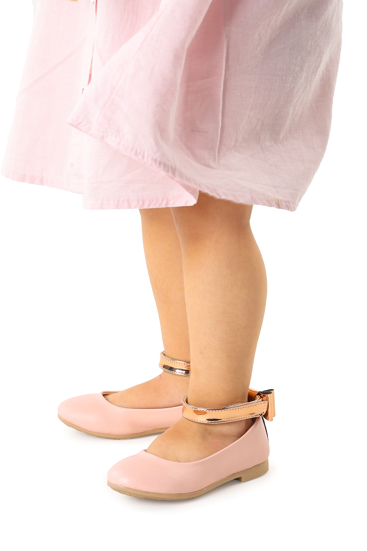 Cırtlı Kız Çocuk Fiyonklu Babet Ayakkabı Ege 205 Cilt Bilekten Bağlamalı Pudra - Görsel 4