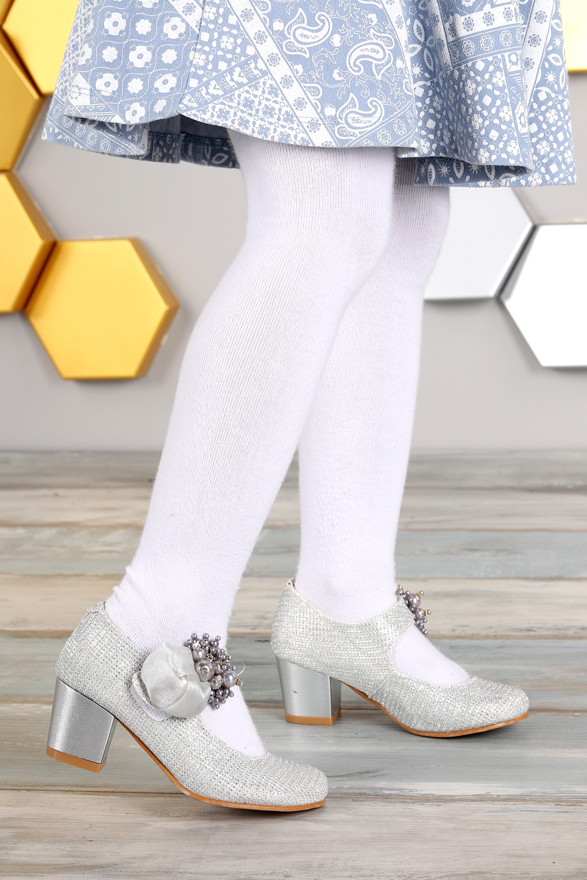 Angelina Günlük Kız Çocuk 4 Cm Topuklu Abiye Ayakkabı Gümüş - Görsel 2