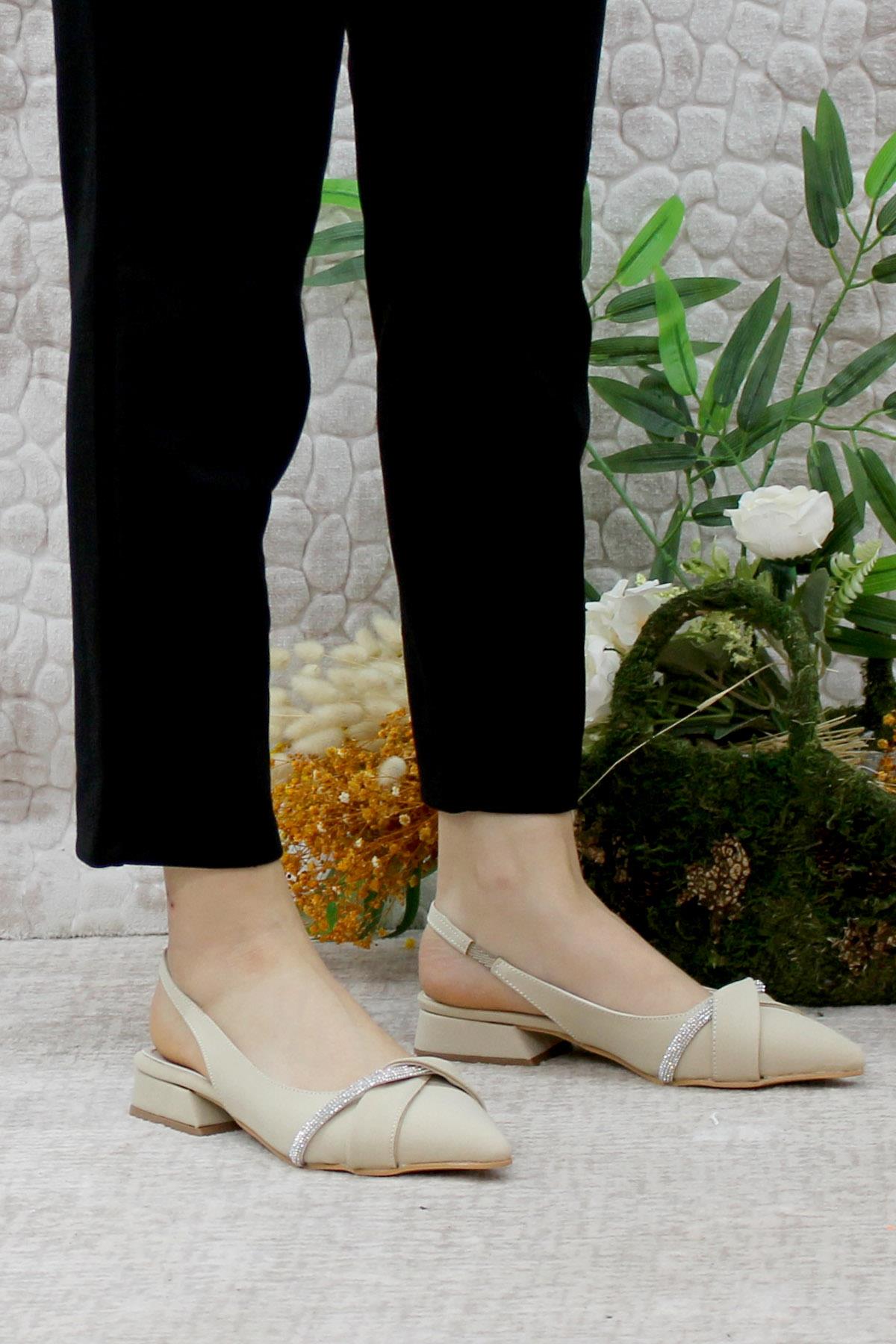 01-901 Saten Fashion Arkası Açık Taşlı Kadın Babet - Görsel 3