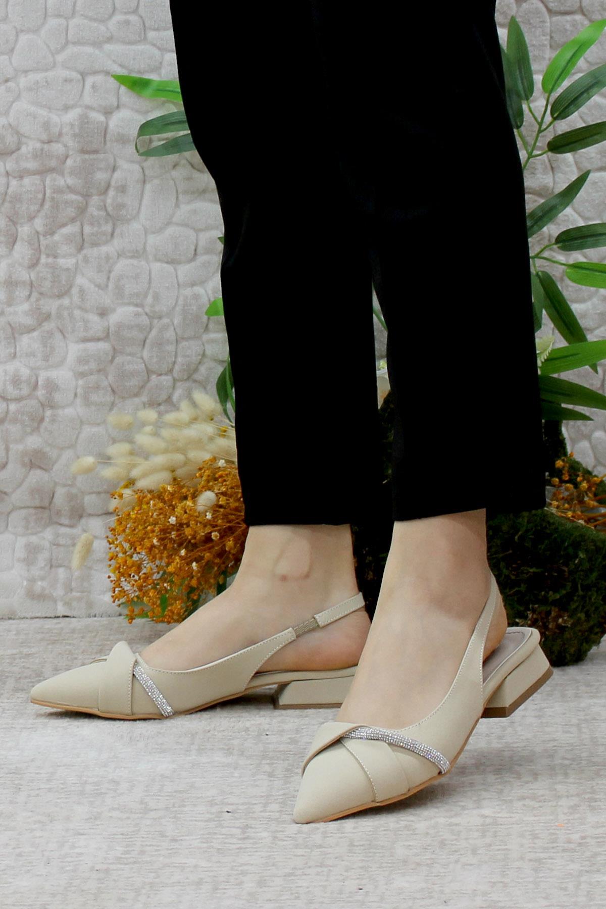 01-901 Saten Fashion Arkası Açık Taşlı Kadın Babet - Görsel 4