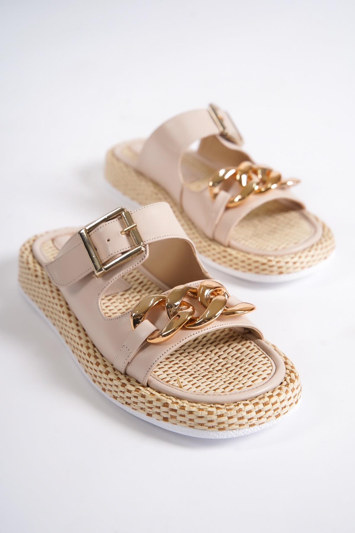 Mambo Zincir Tokalı Ten Rengi Günlük Kadın Hasır Terlik - Görsel 5