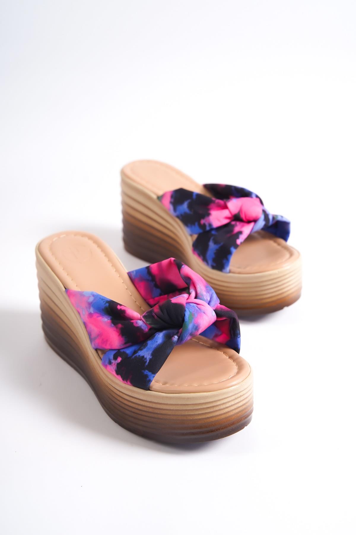 Pointy Lila Batik Platform Dolgu Topuklu Kadın Terlik - Görsel 5