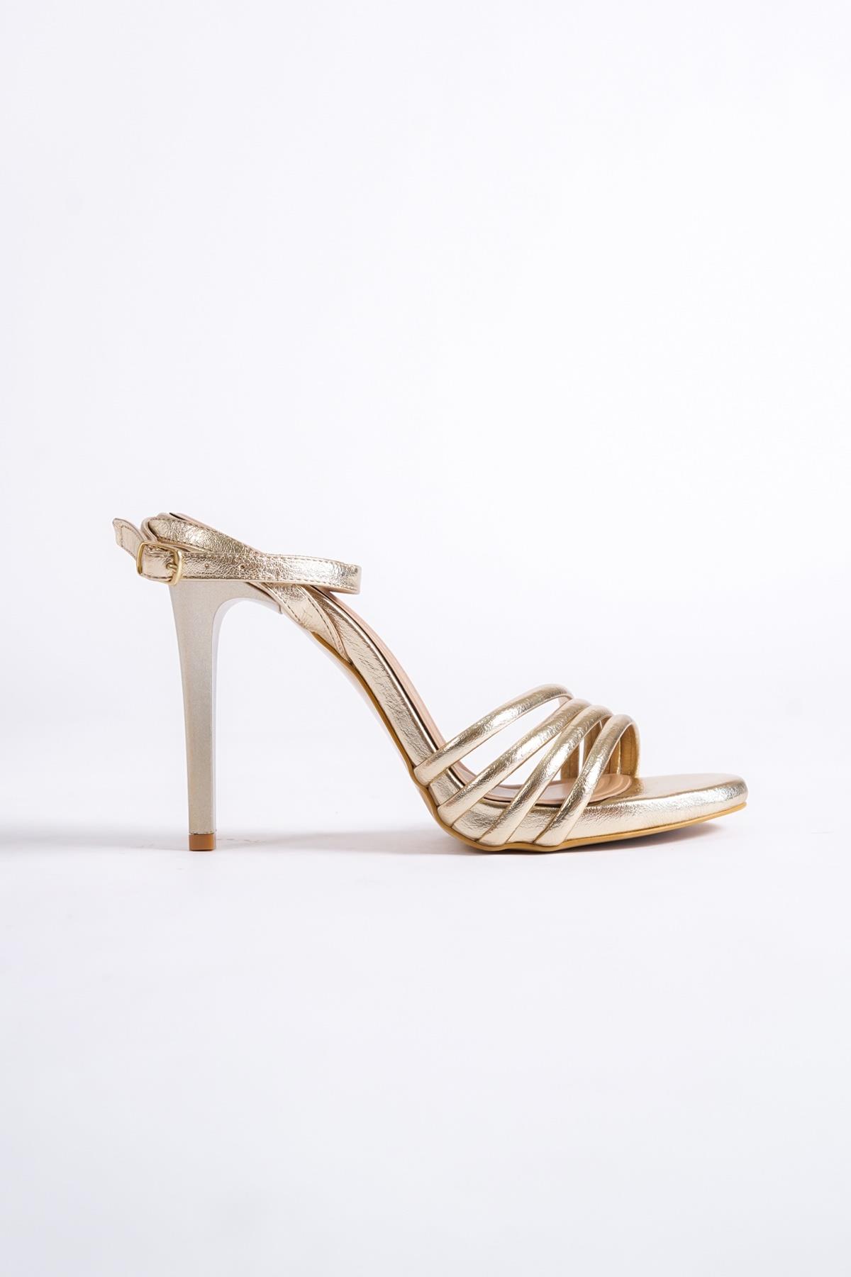 Havana Altın Dore Çok Bantlı Platform Topuklu Abiye Ayakkabı - Görsel 3
