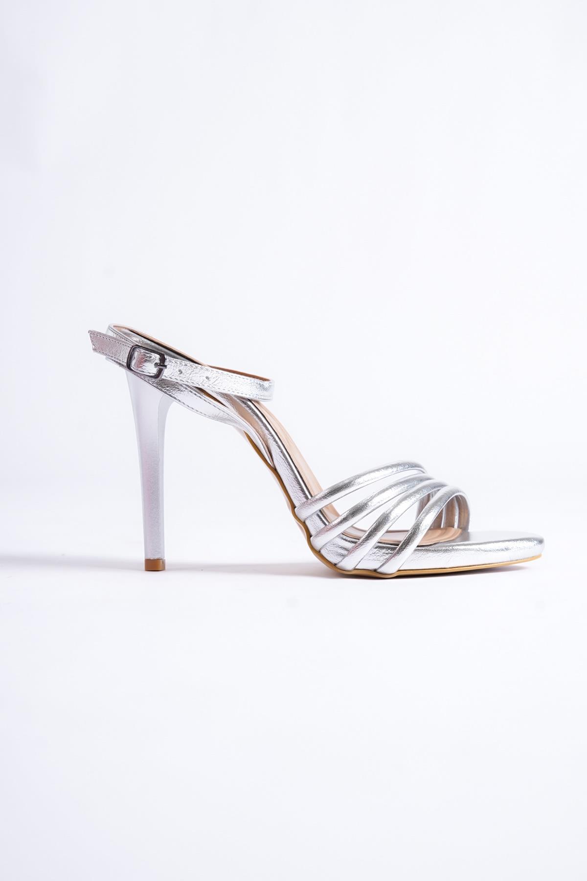 Havana Gümüş Çok Bantlı Platform Topuklu Abiye Ayakkabı - Görsel 3