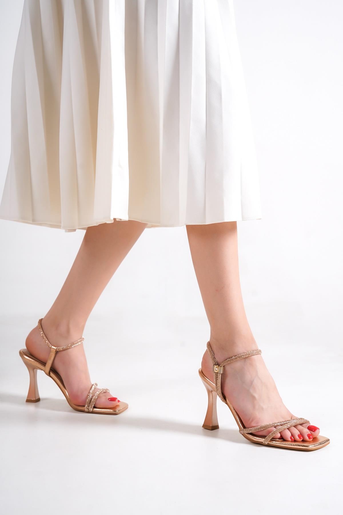 Midney Bakır Taşlı Kadeh Topuklu Abiye Ayakkabı - Görsel 4