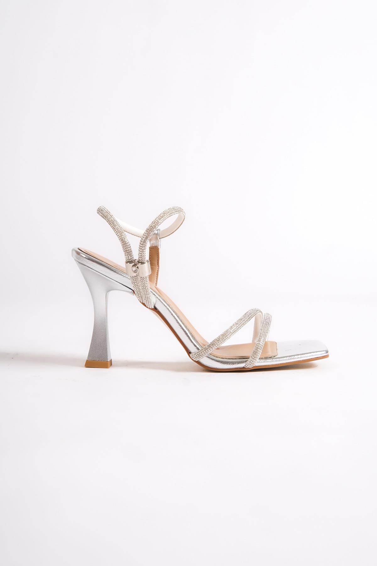 Midney Gümüş Taşlı Topuklu Abiye Ayakkabı - Görsel 5