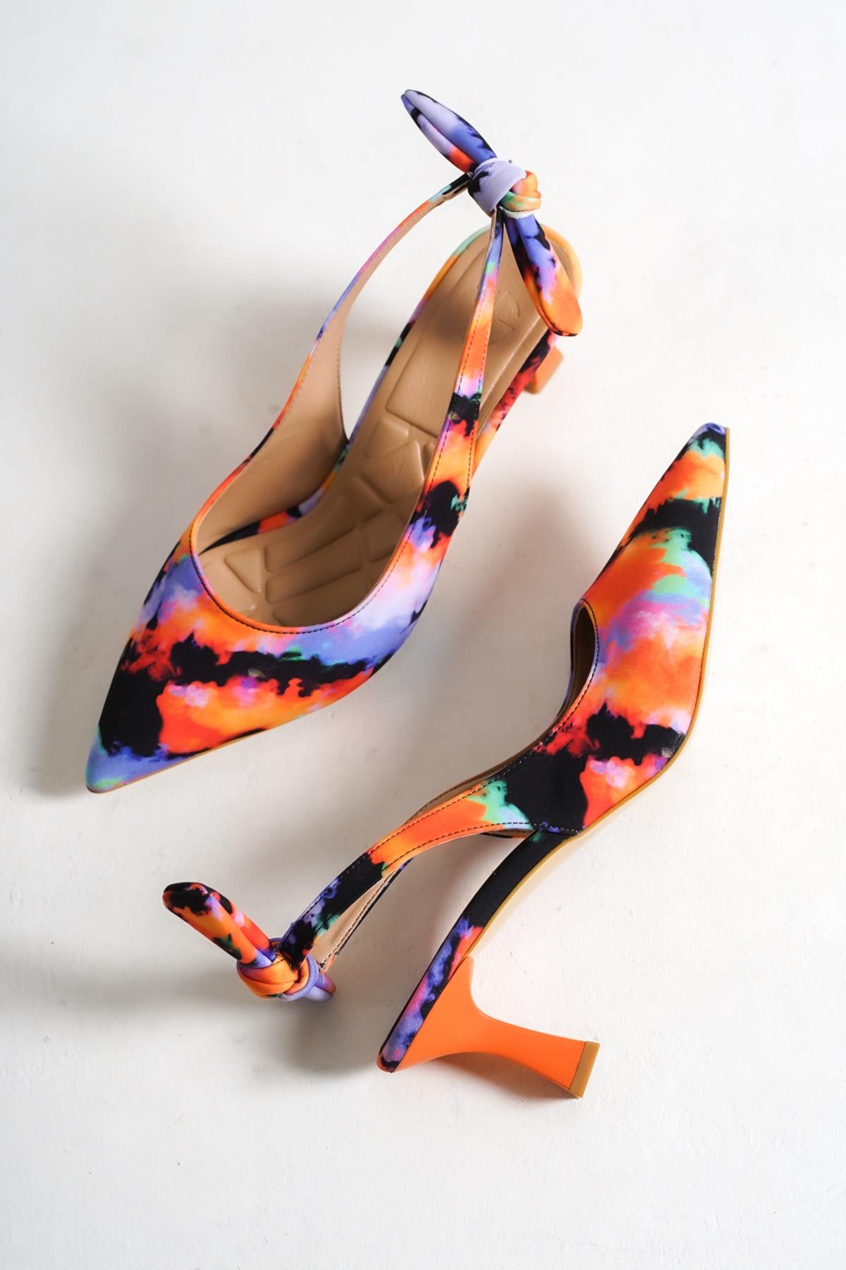 Minipony Turuncu Batik Stiletto Kısa Topuklu Ayakkabı - Görsel 3