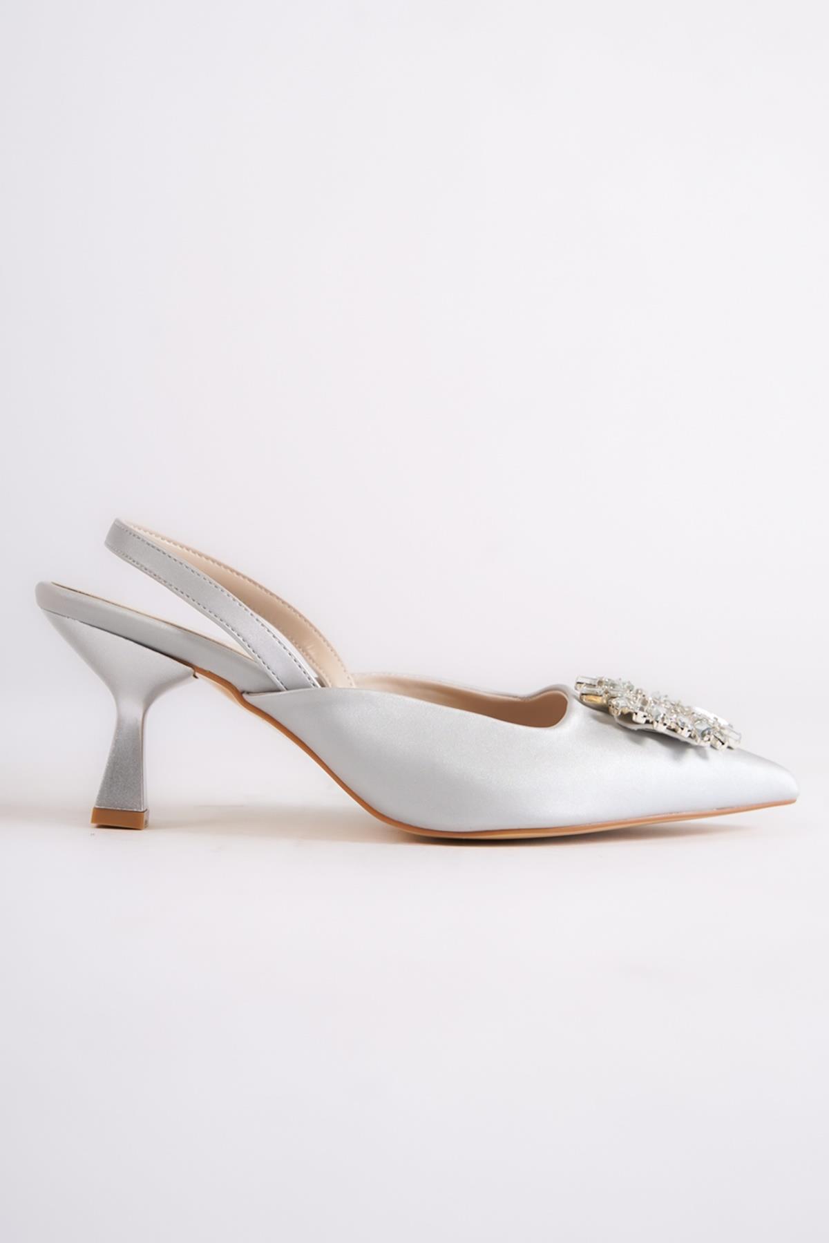 Elizabeth Gümüş Taşlı Stiletto İnce Topuklu Abiye Ayakkabı - Görsel 3